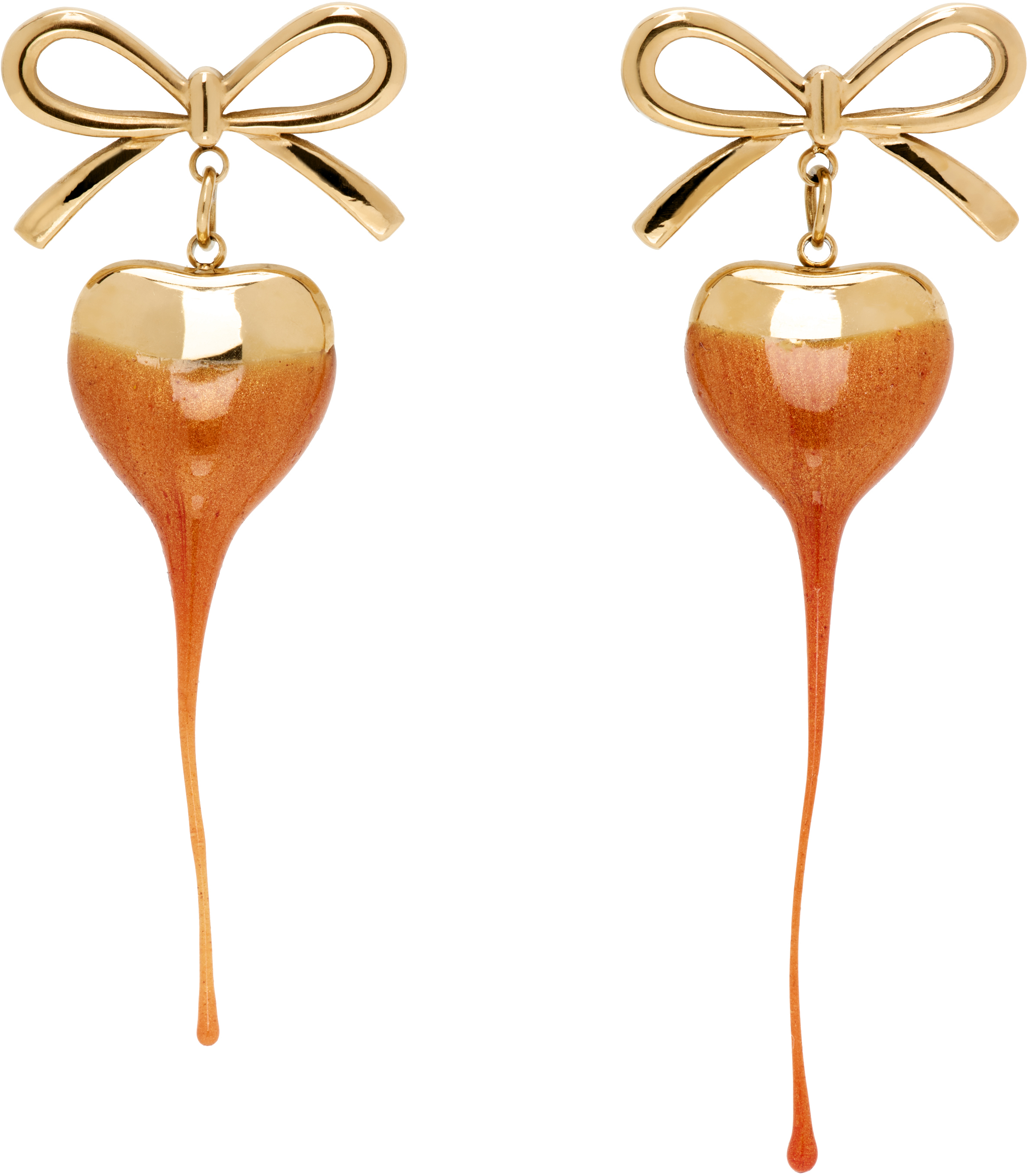 Gold 
Orange Bow Heart Earrings