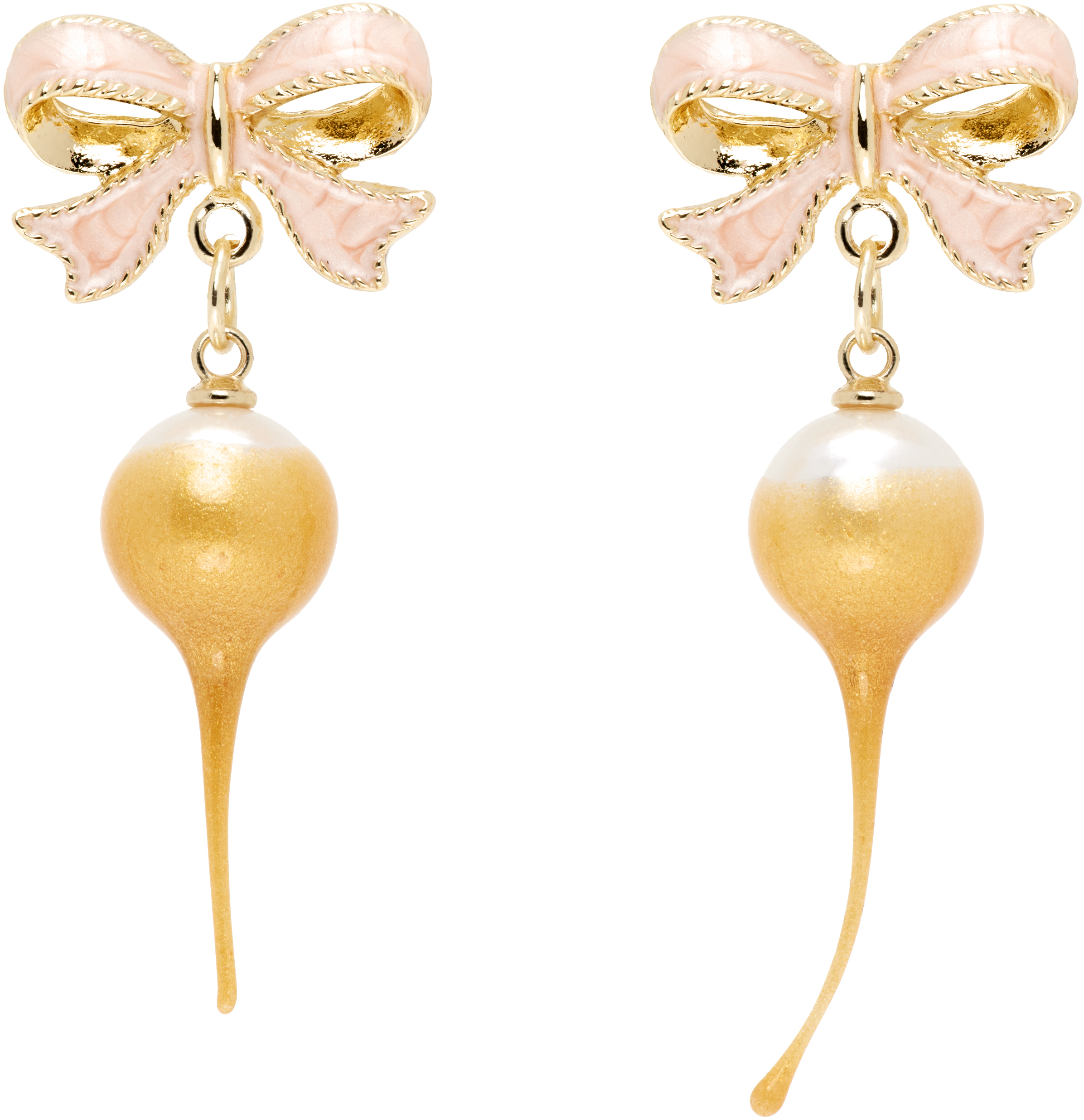 Gold Bow Pearl Earrings