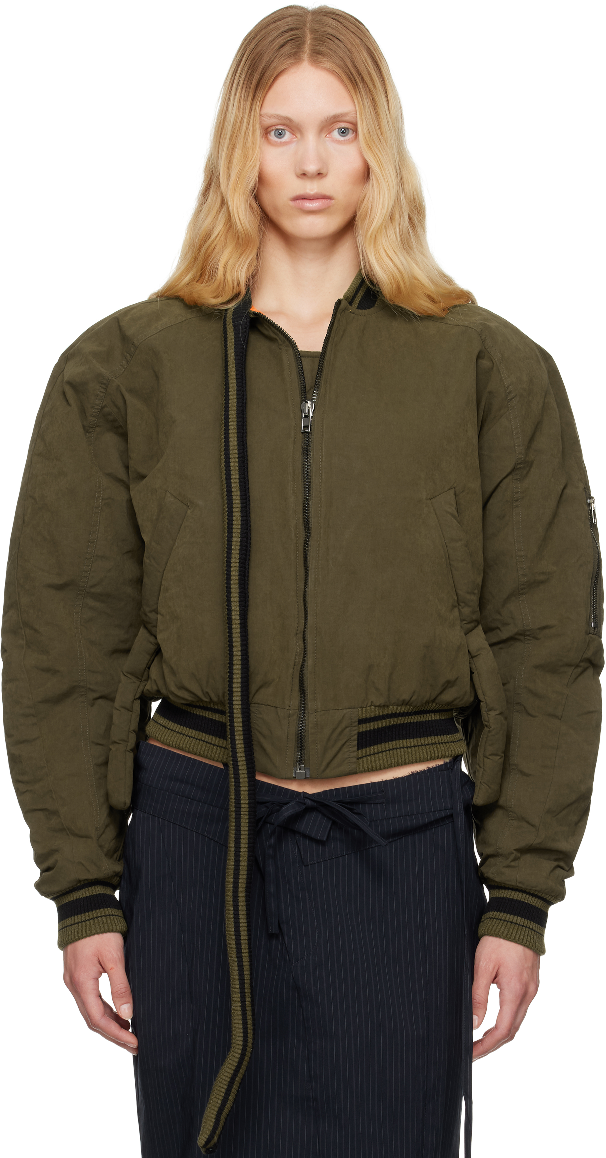 Khaki Strap Bomber Jacket