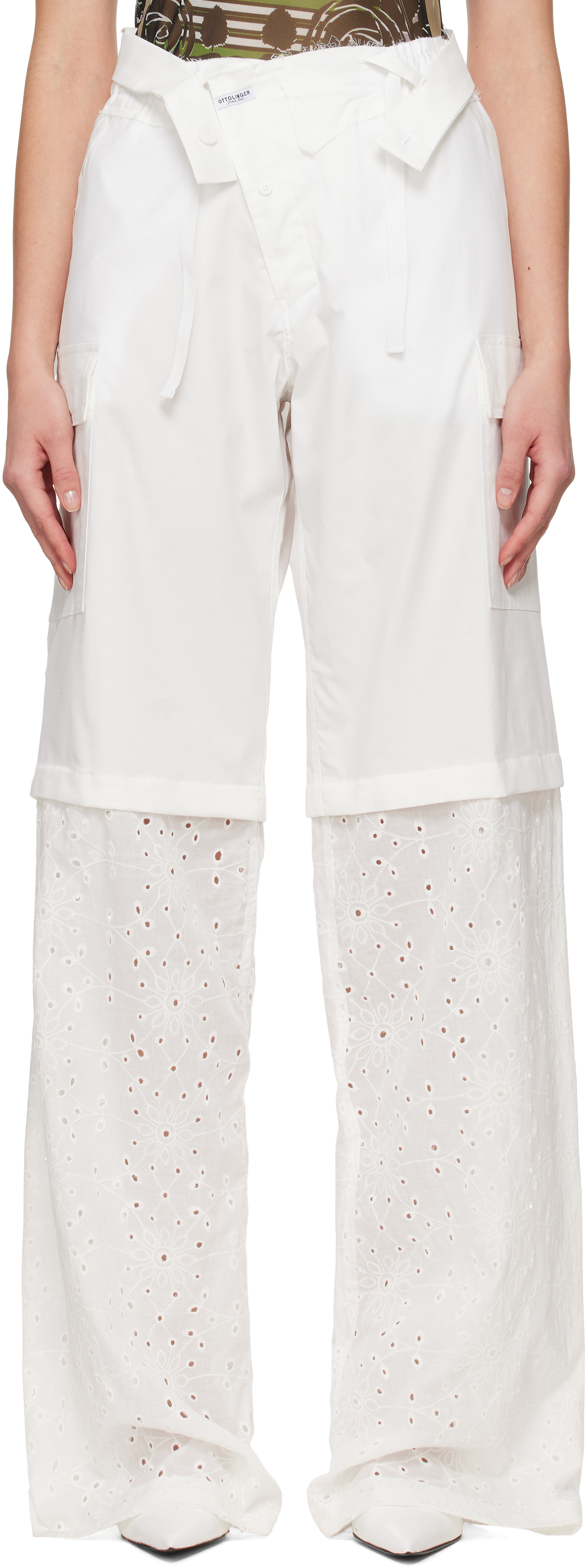 White Baggy Cargo Pants by Ottolinger on Sale