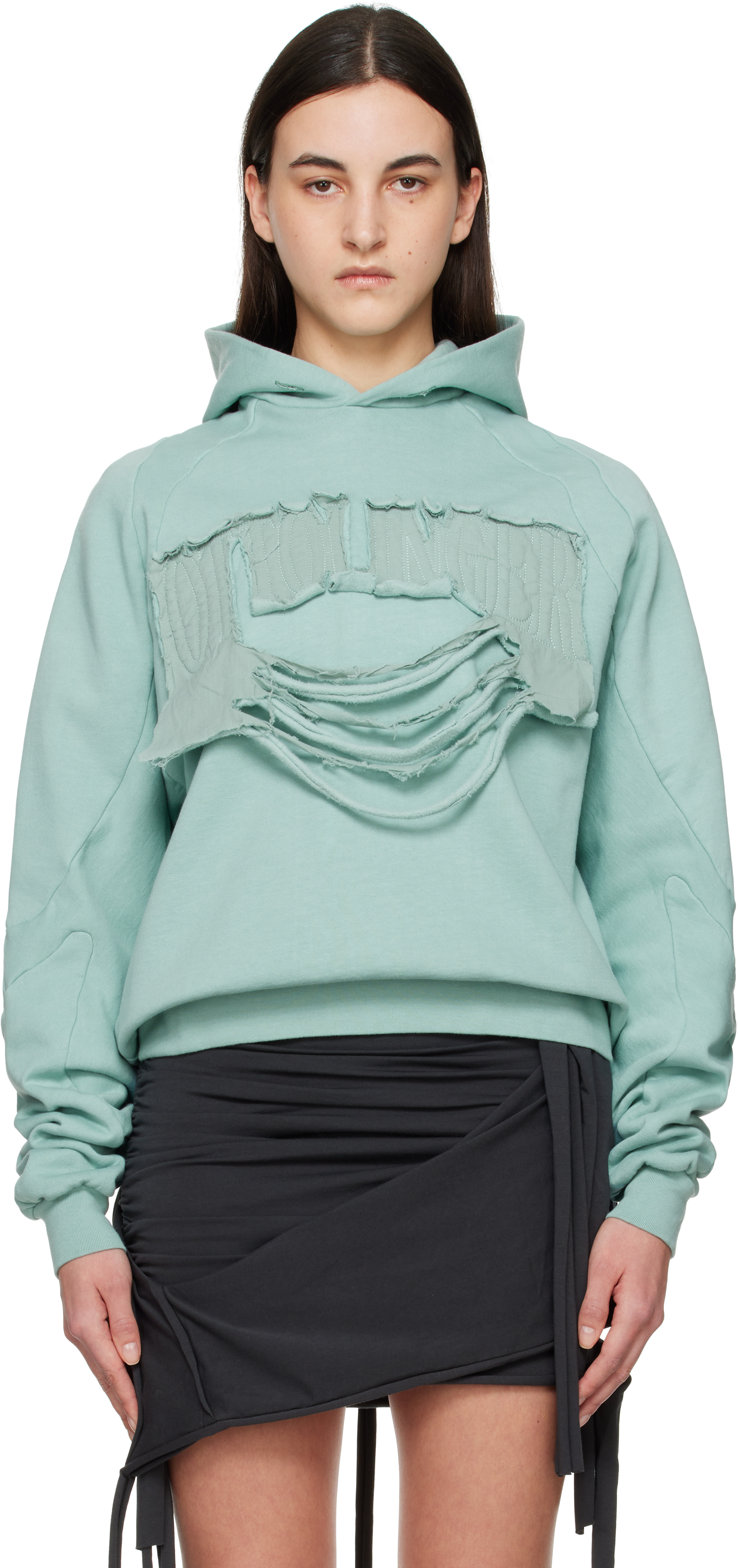 Blue Distressed Multiline Hoodie