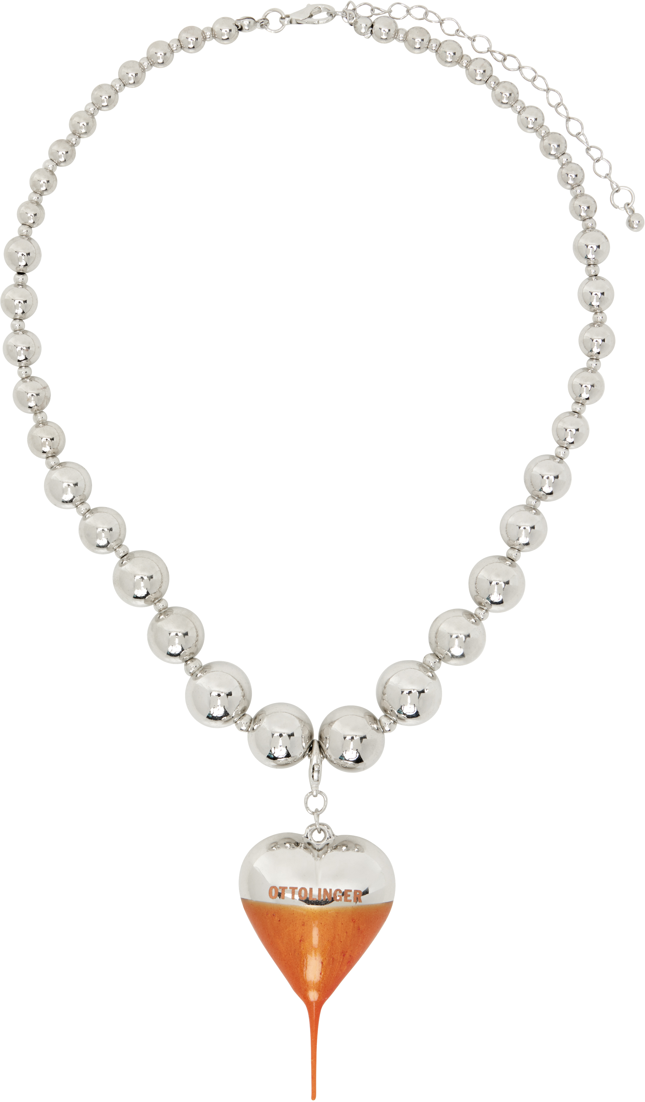 関税送料込み【OTTOLINGER】オットー ハートネックレス Ottolinger: Silver & Orange Otto Heart Necklace | SSENSE
