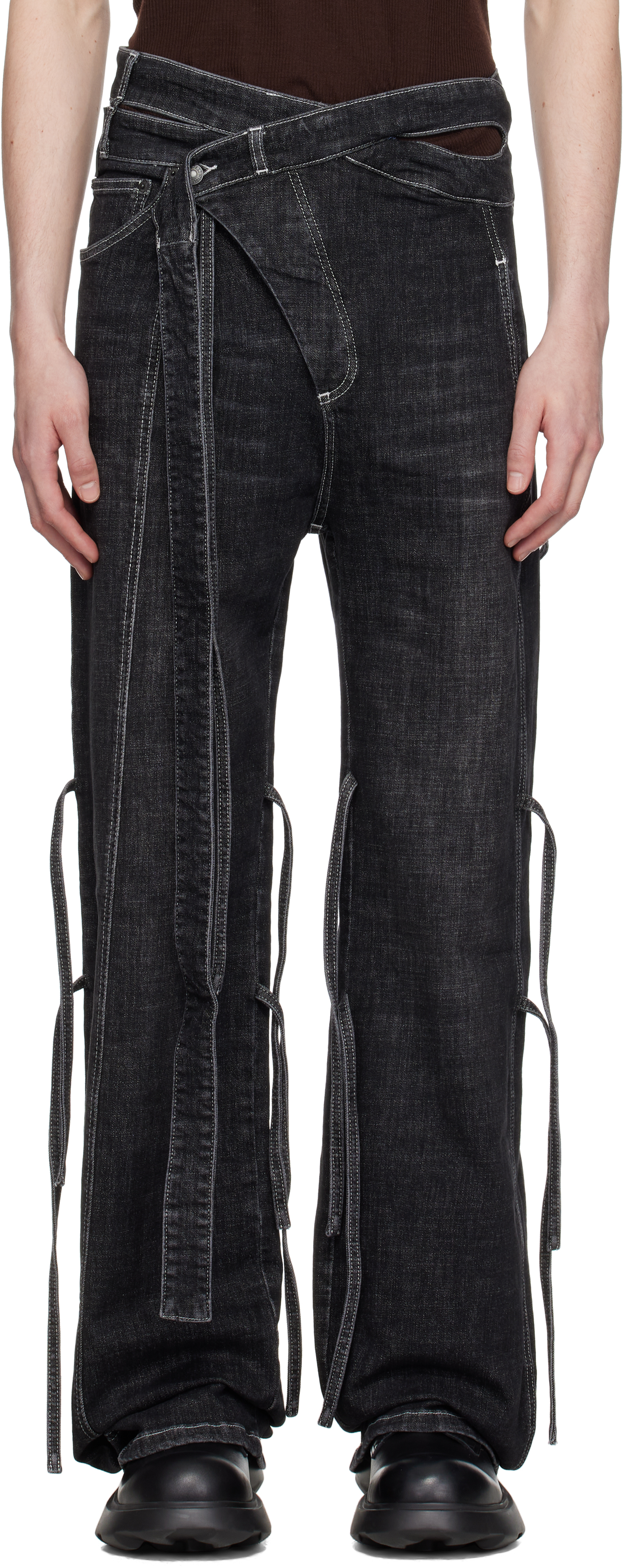 Ottolinger: ブラック Strappy Signature Wrap ジーンズ Ottolinger: ブラック Strappy Signature Wrap ジーンズ