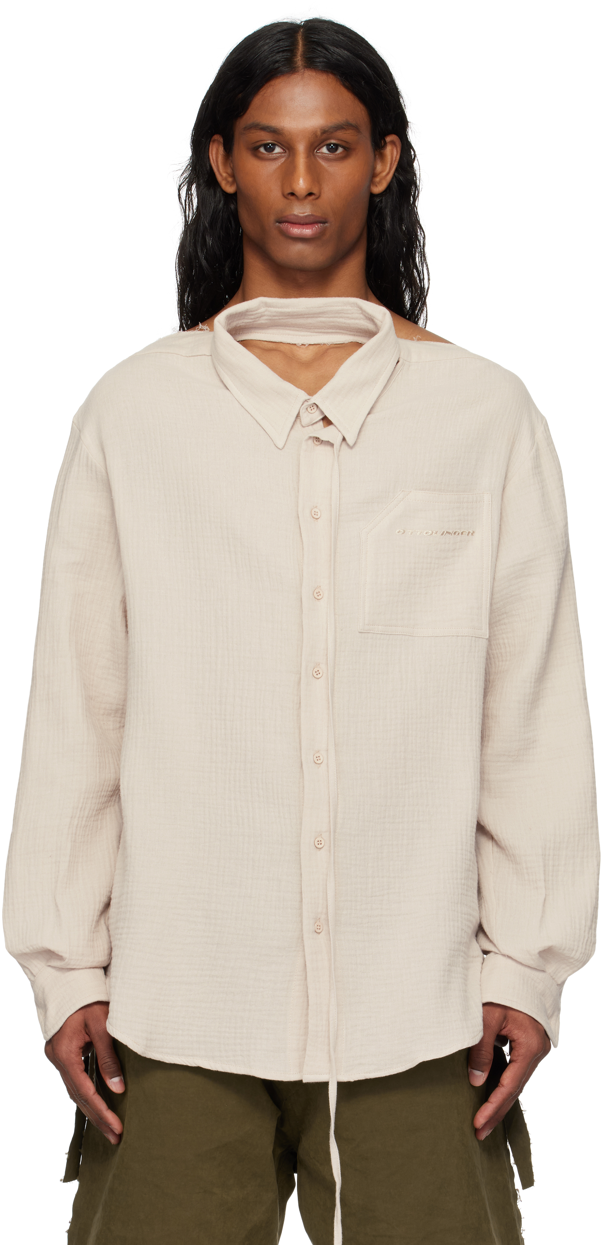 Beige Oversized Mousseline Cut-Out Shirt