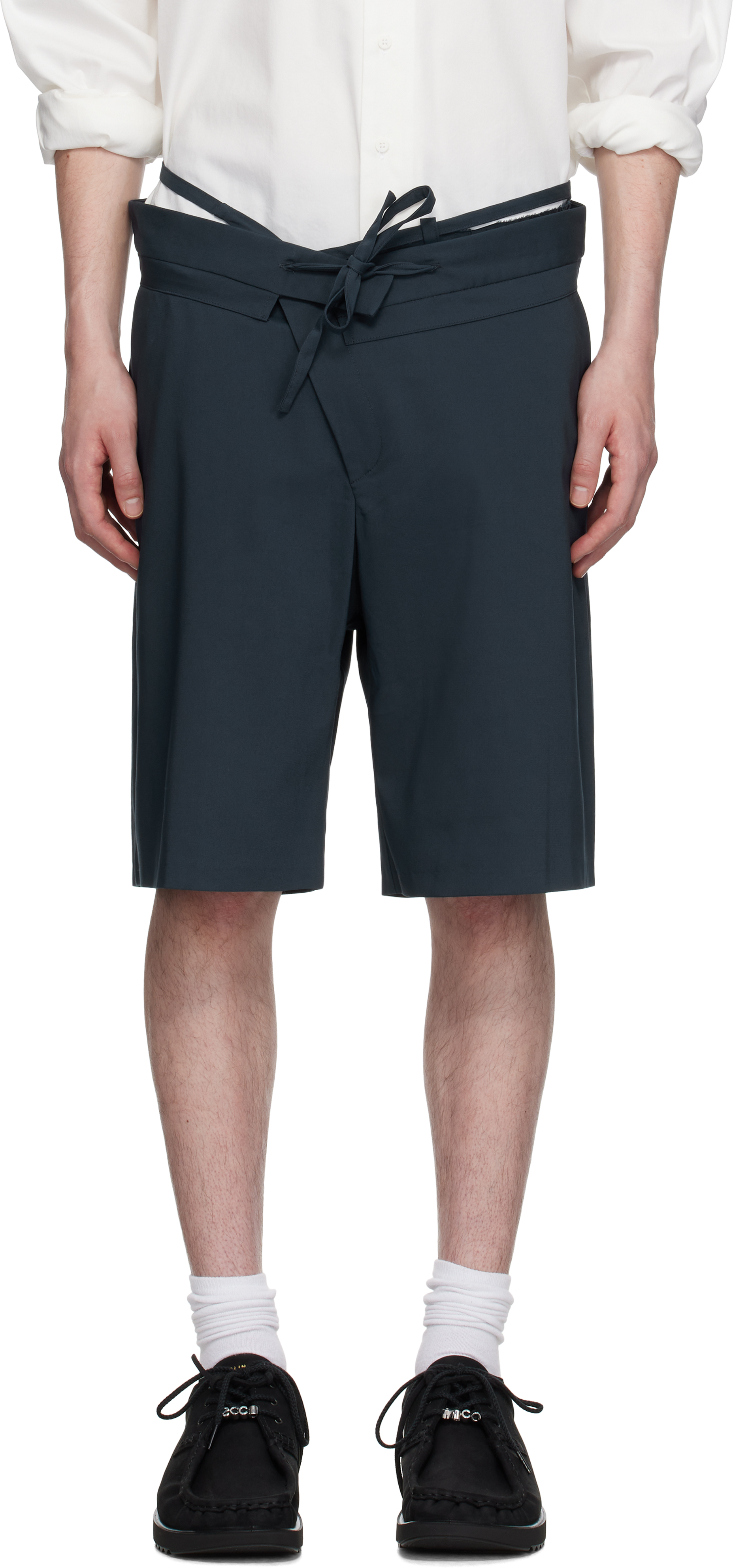 Navy Double Fold Suit Shorts