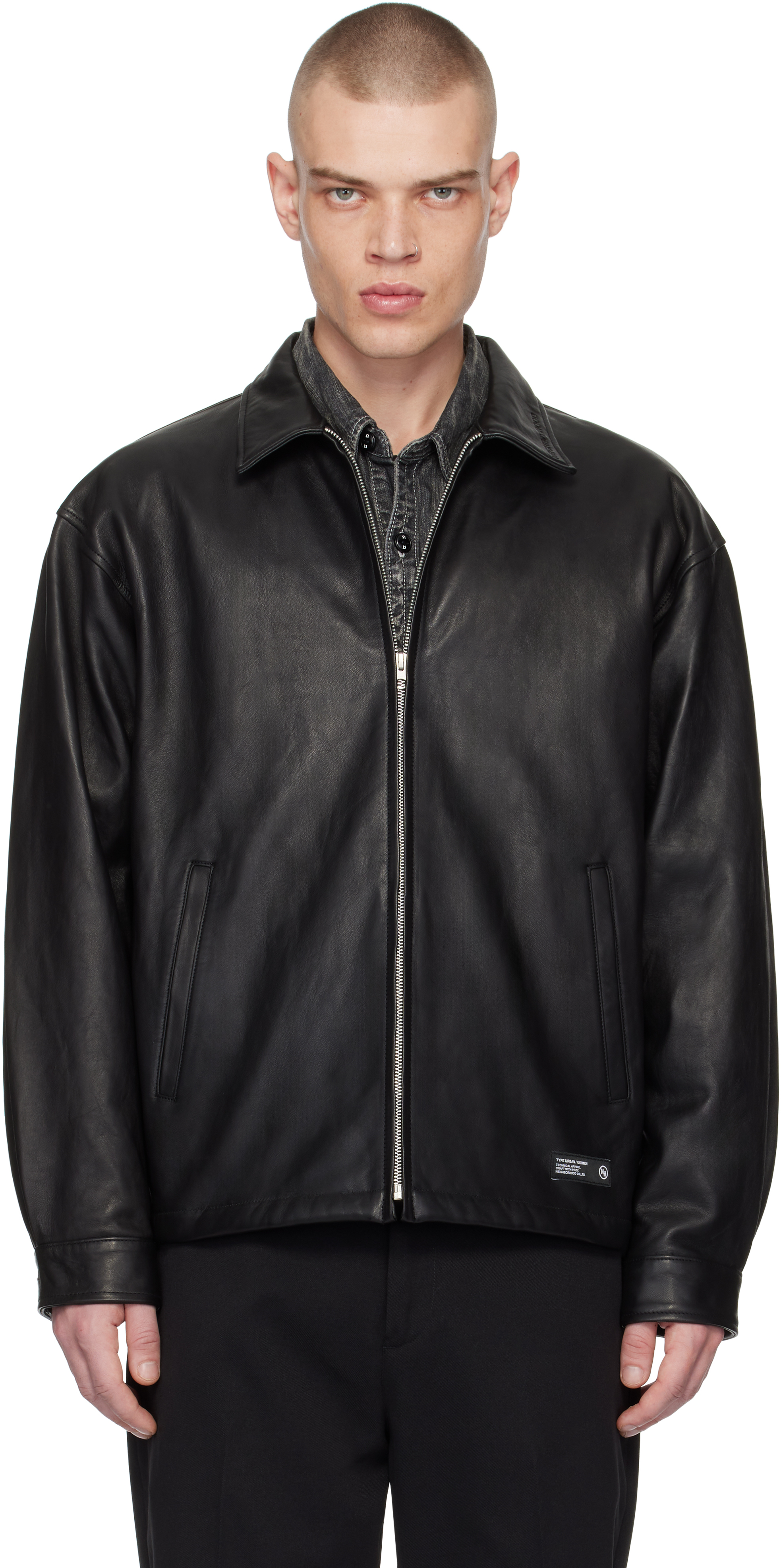 Black Zip Work Leather Jacket