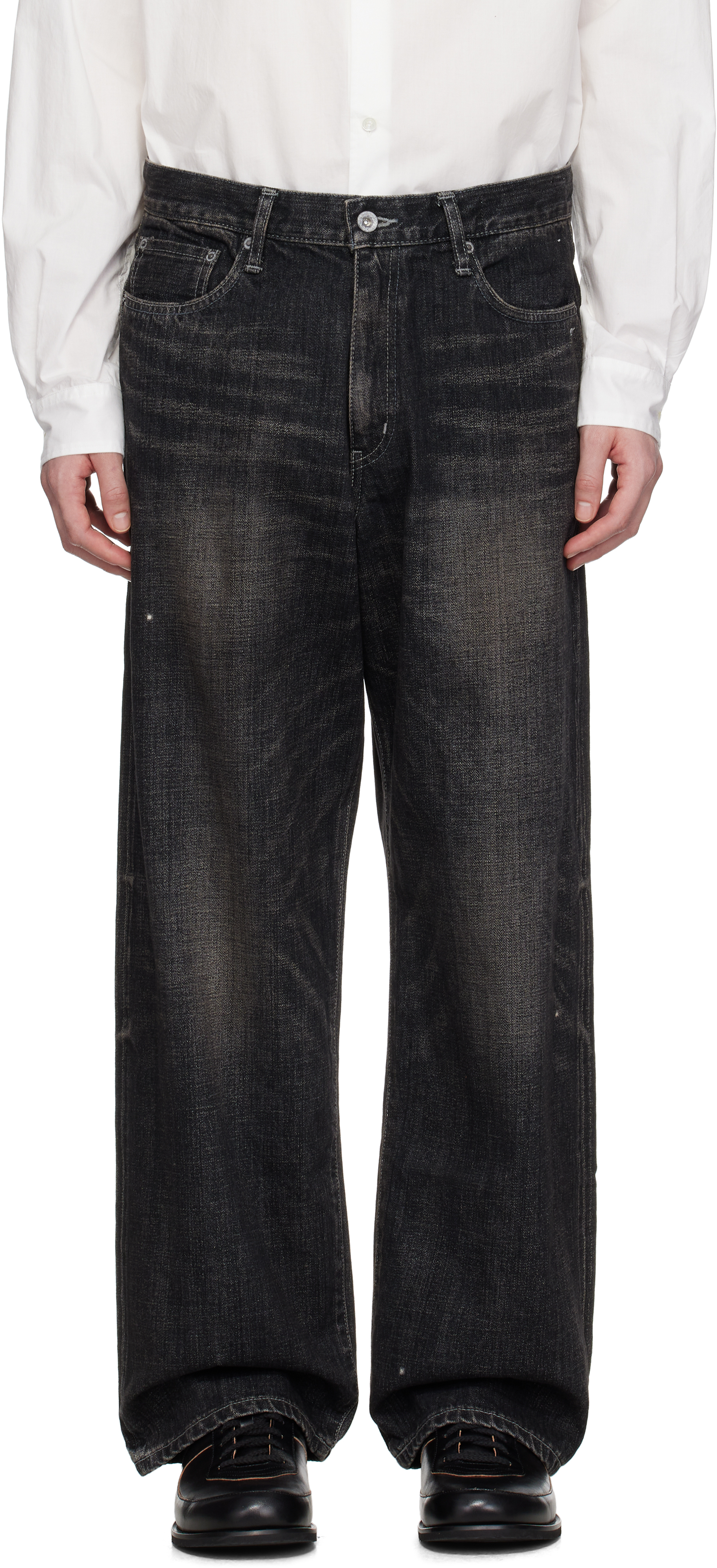 Shop Neighborhood Black Washed Denim Dp Wide Jeans