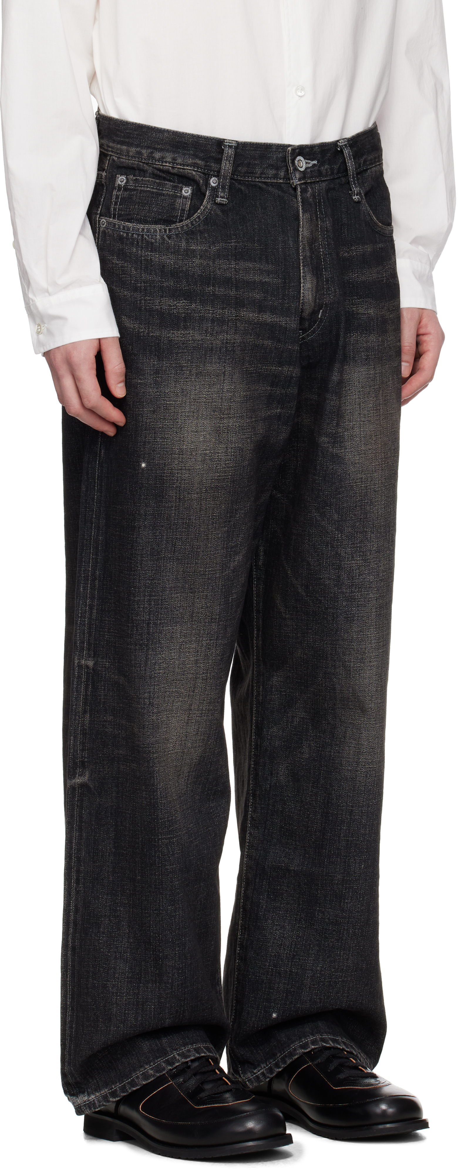 Shop Neighborhood Black Washed Denim Dp Wide Jeans