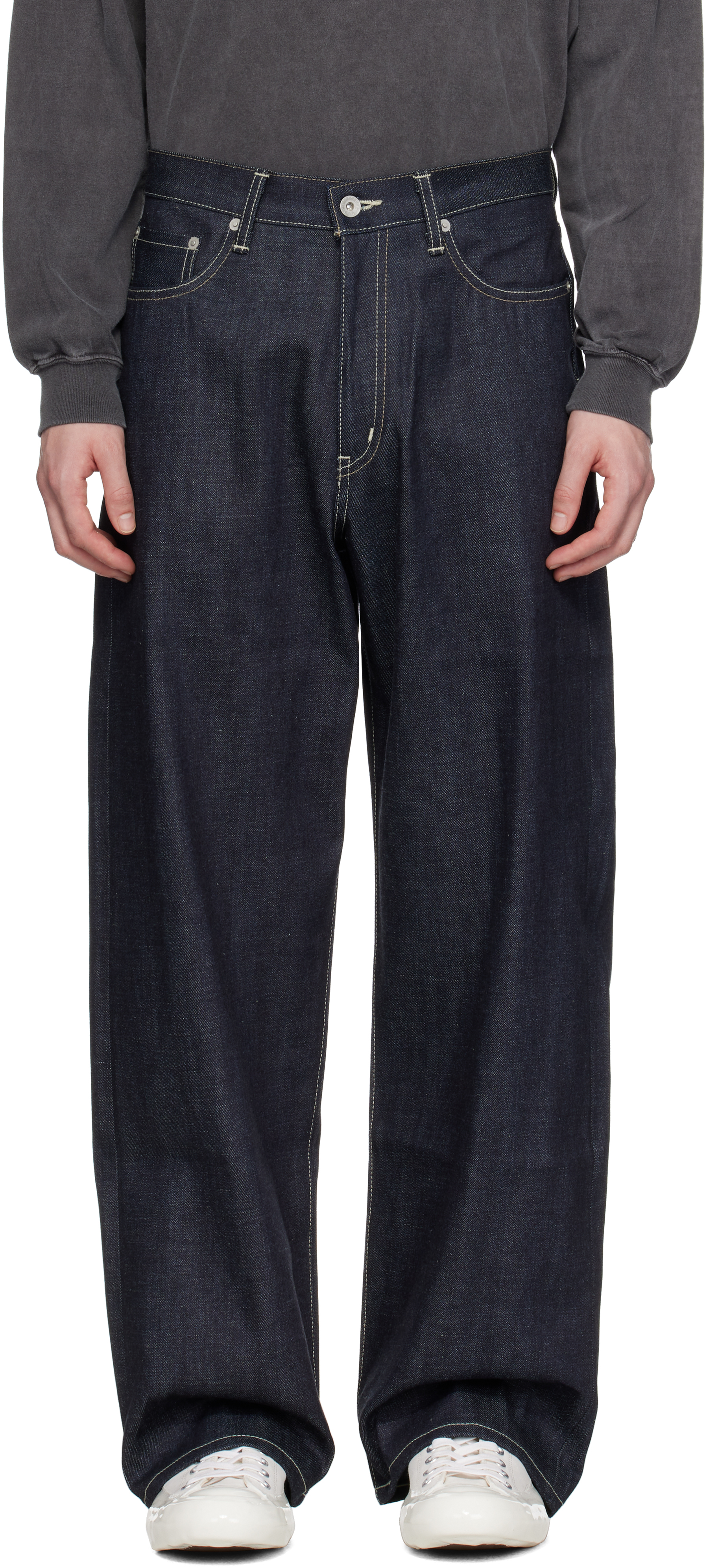 Shop Neighborhood Blue Rigid Denim Dp Wide Jeans In Indigo