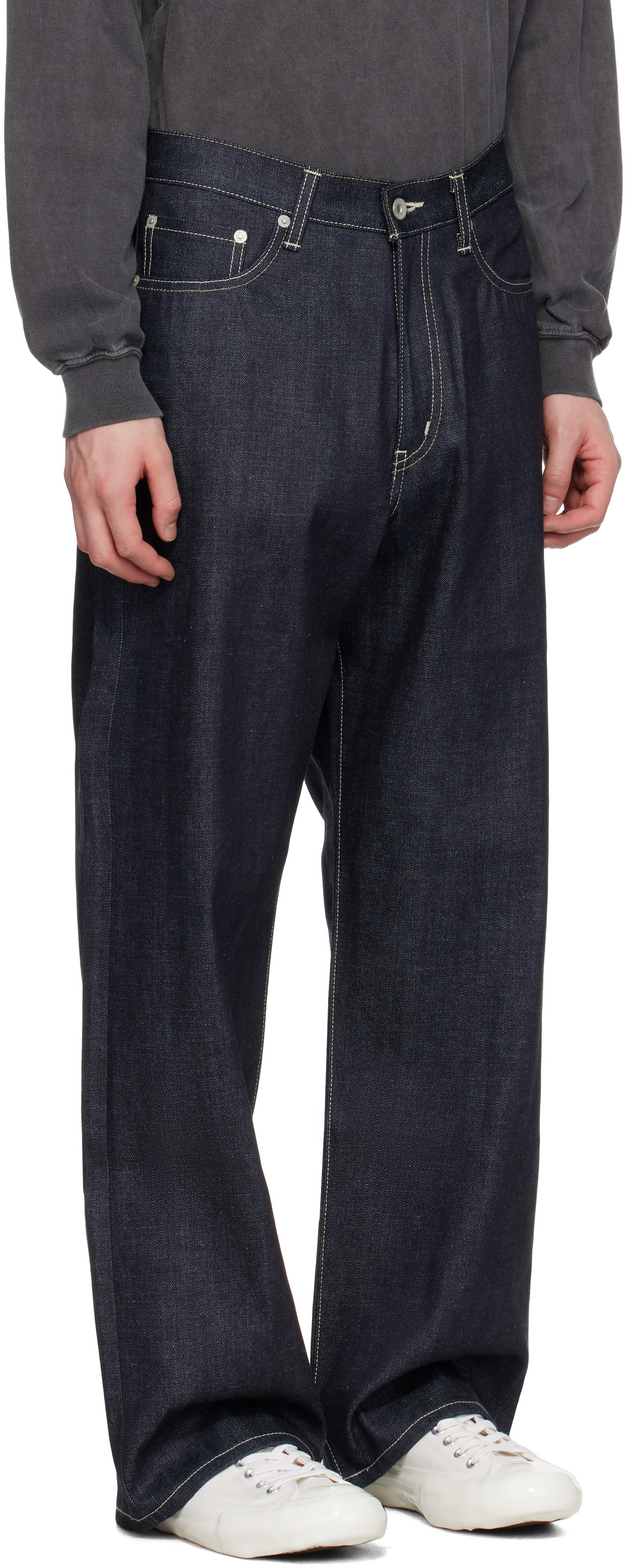 Shop Neighborhood Blue Rigid Denim Dp Wide Jeans In Indigo