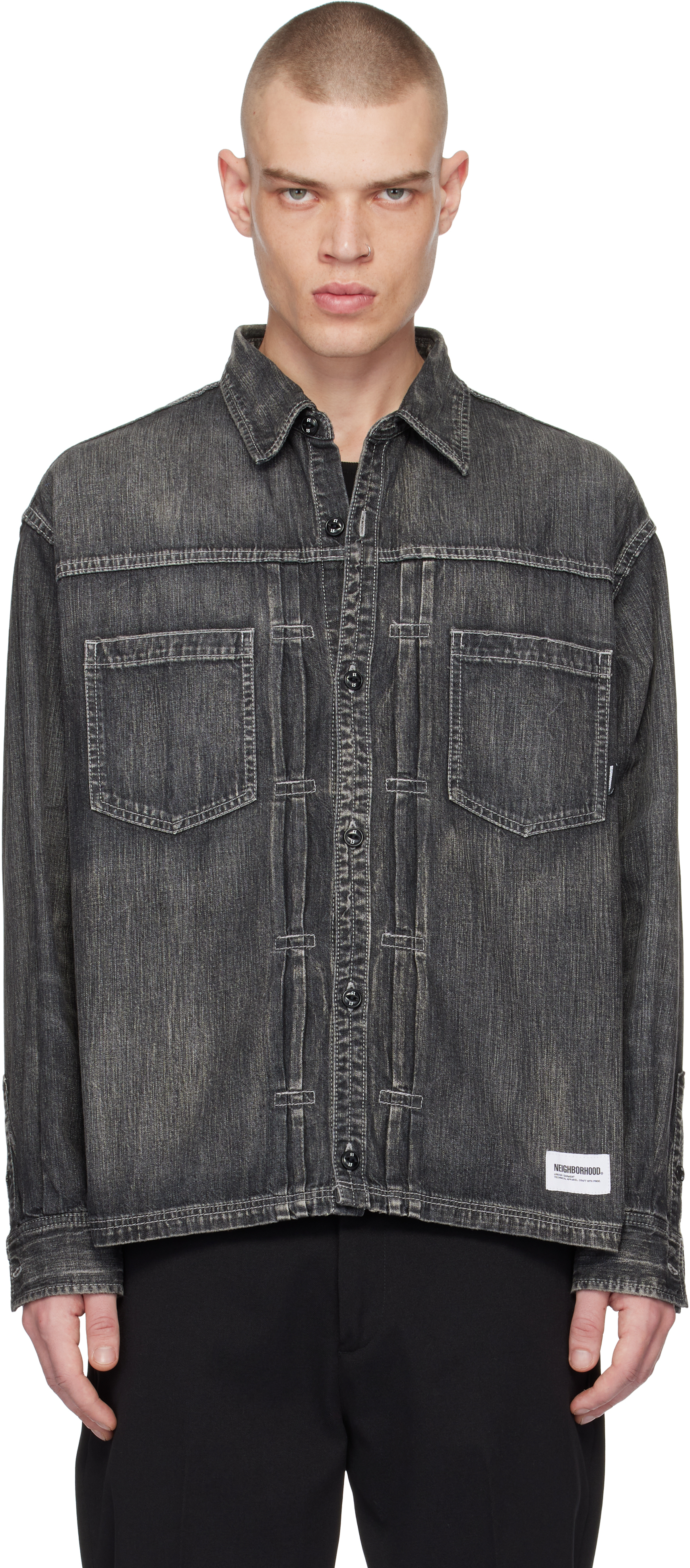 Black Washed Denim LS Shirt