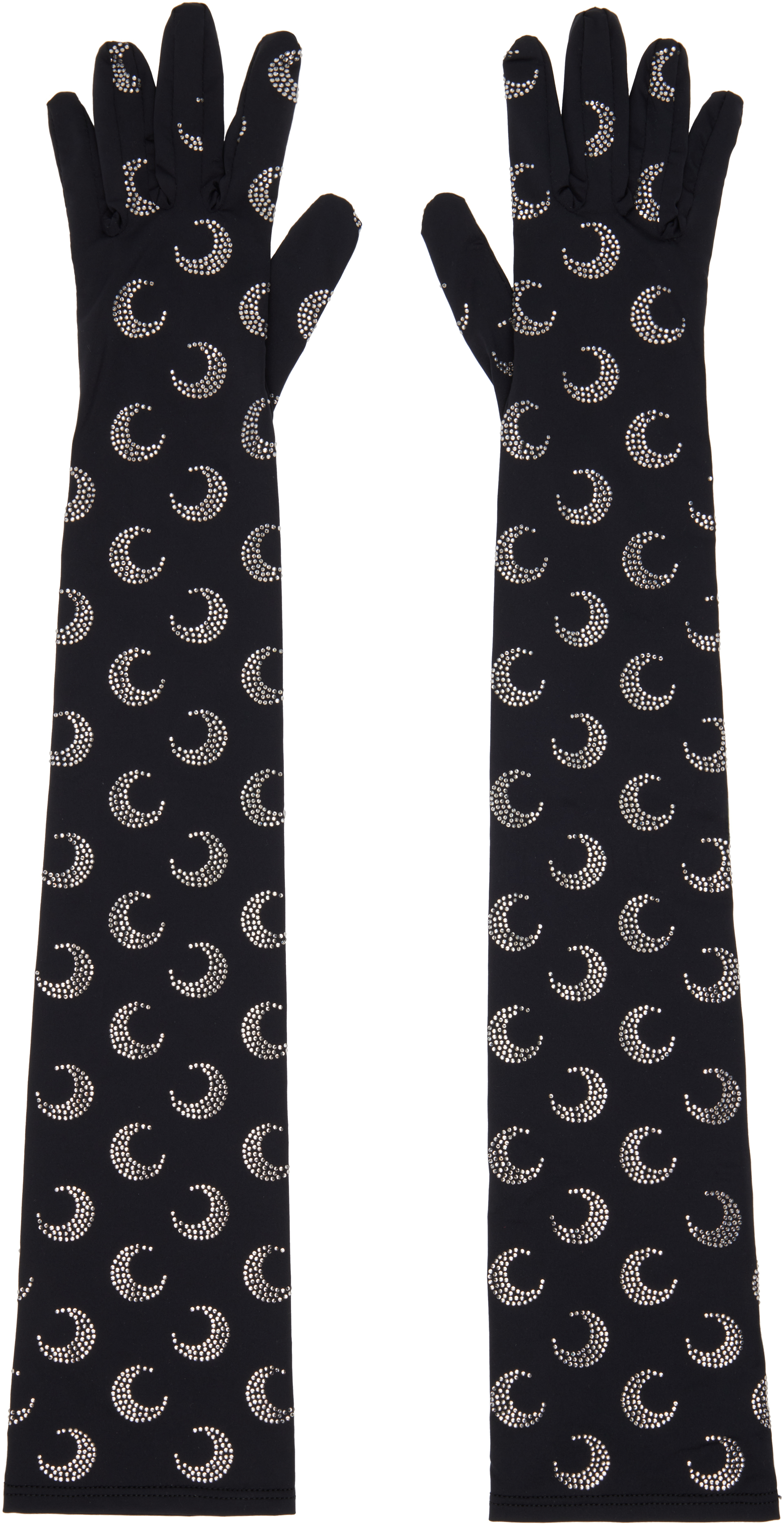 Marine Serre ブラック Recycled Moon Strass Jersey グローブ Black Recycled Moon Strass Jersey Long Gloves by Marine