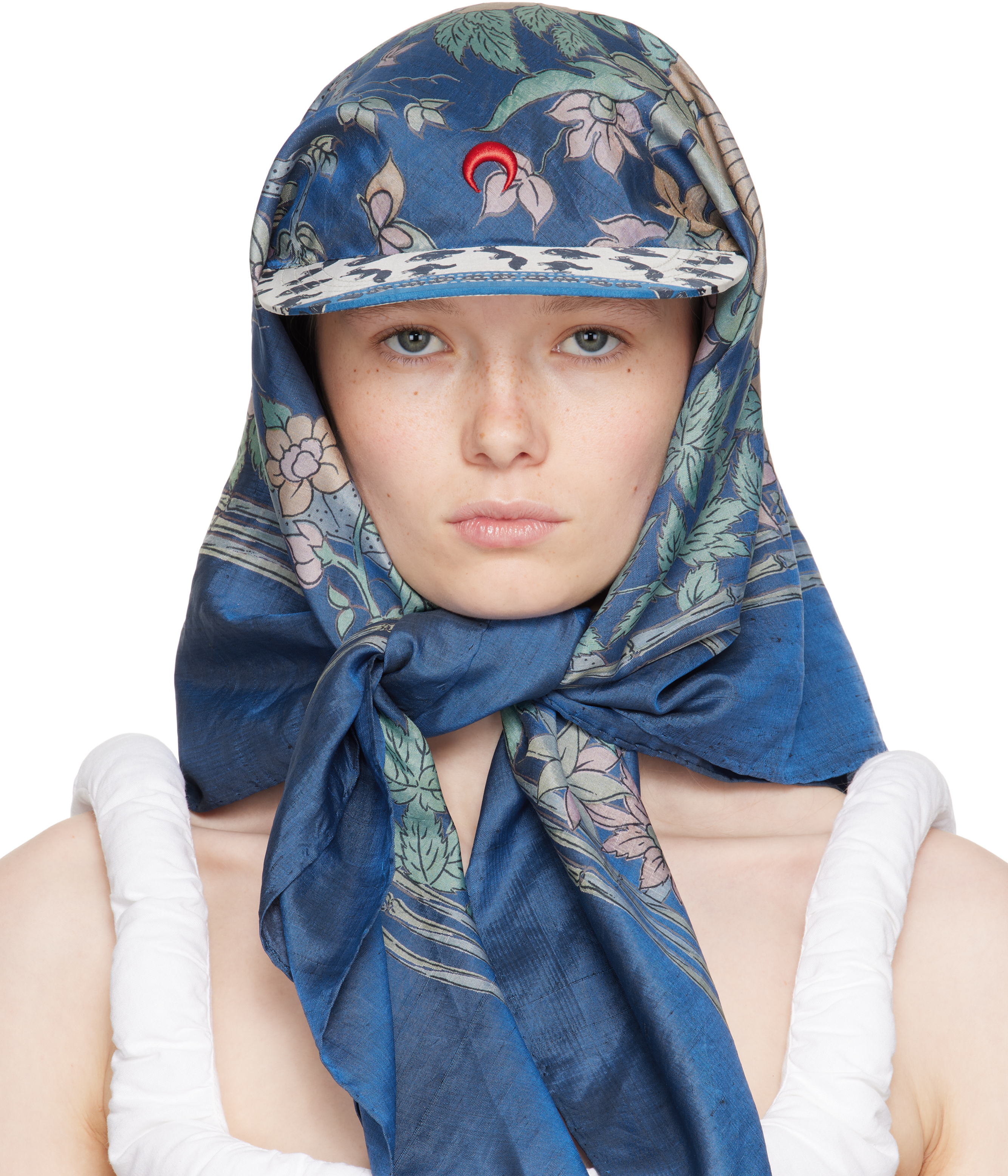Marine Serre Blue Regenerated Silk Scarves Veiled Cap