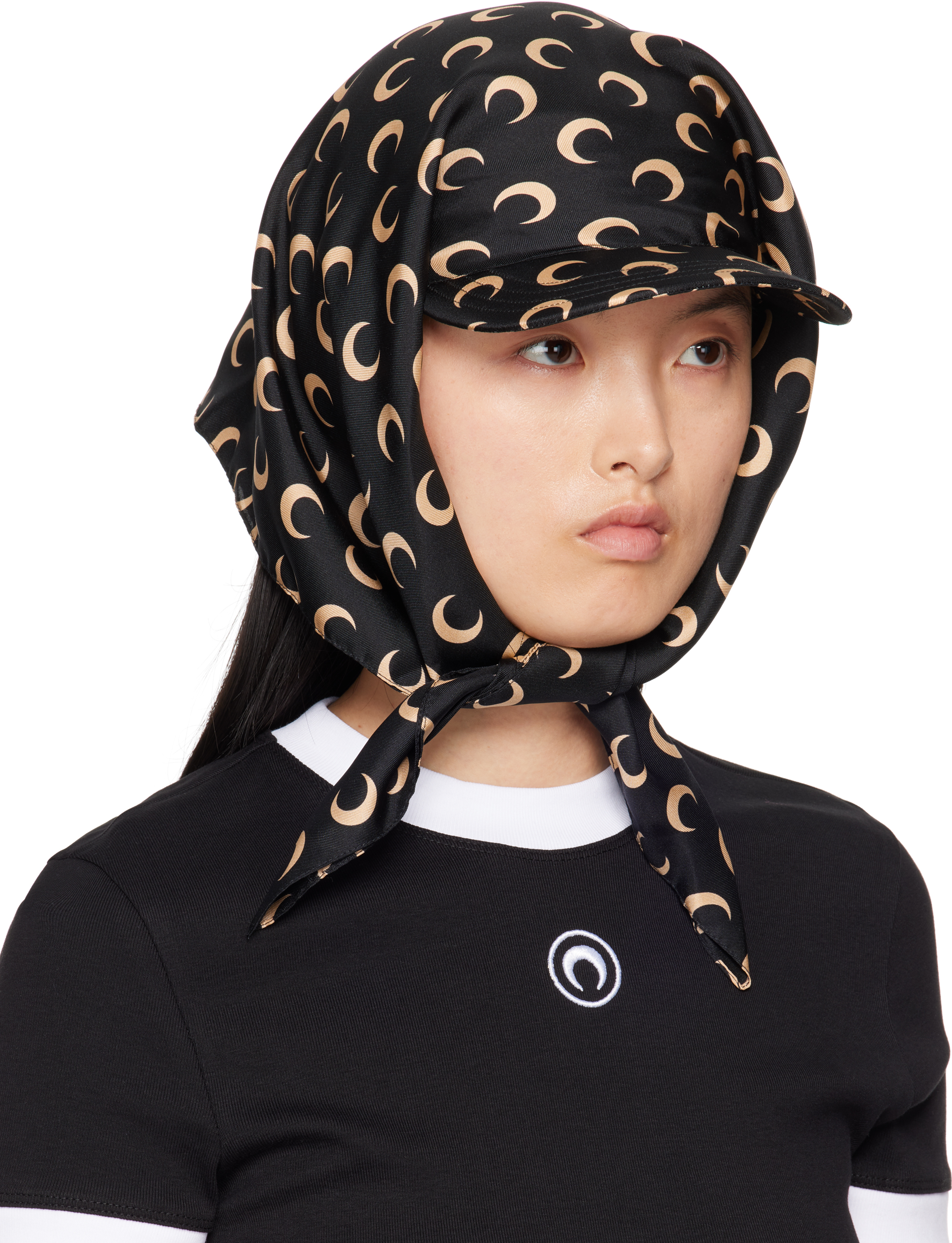 Marine Serre Ssense Exclusive Black & Beige Regenerated Silk Veiled Cap In It99 Inverse Tan