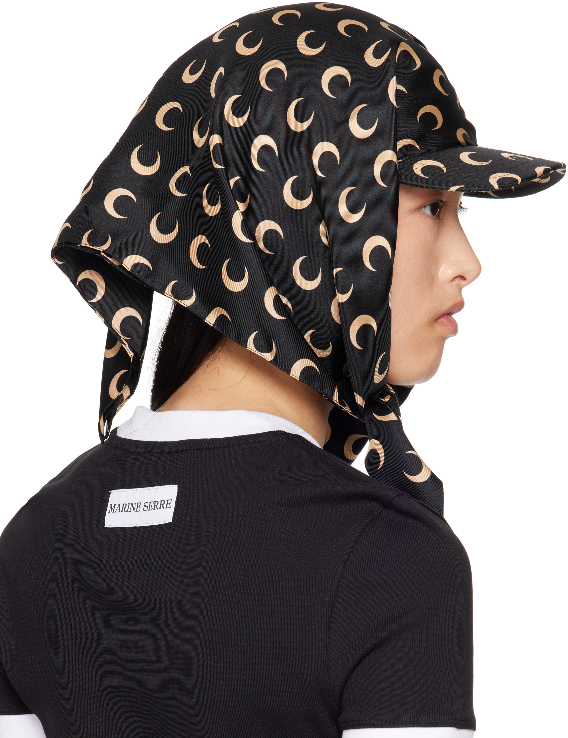 Marine Serre Ssense Exclusive Black & Beige Regenerated Silk Veiled Cap In It99 Inverse Tan