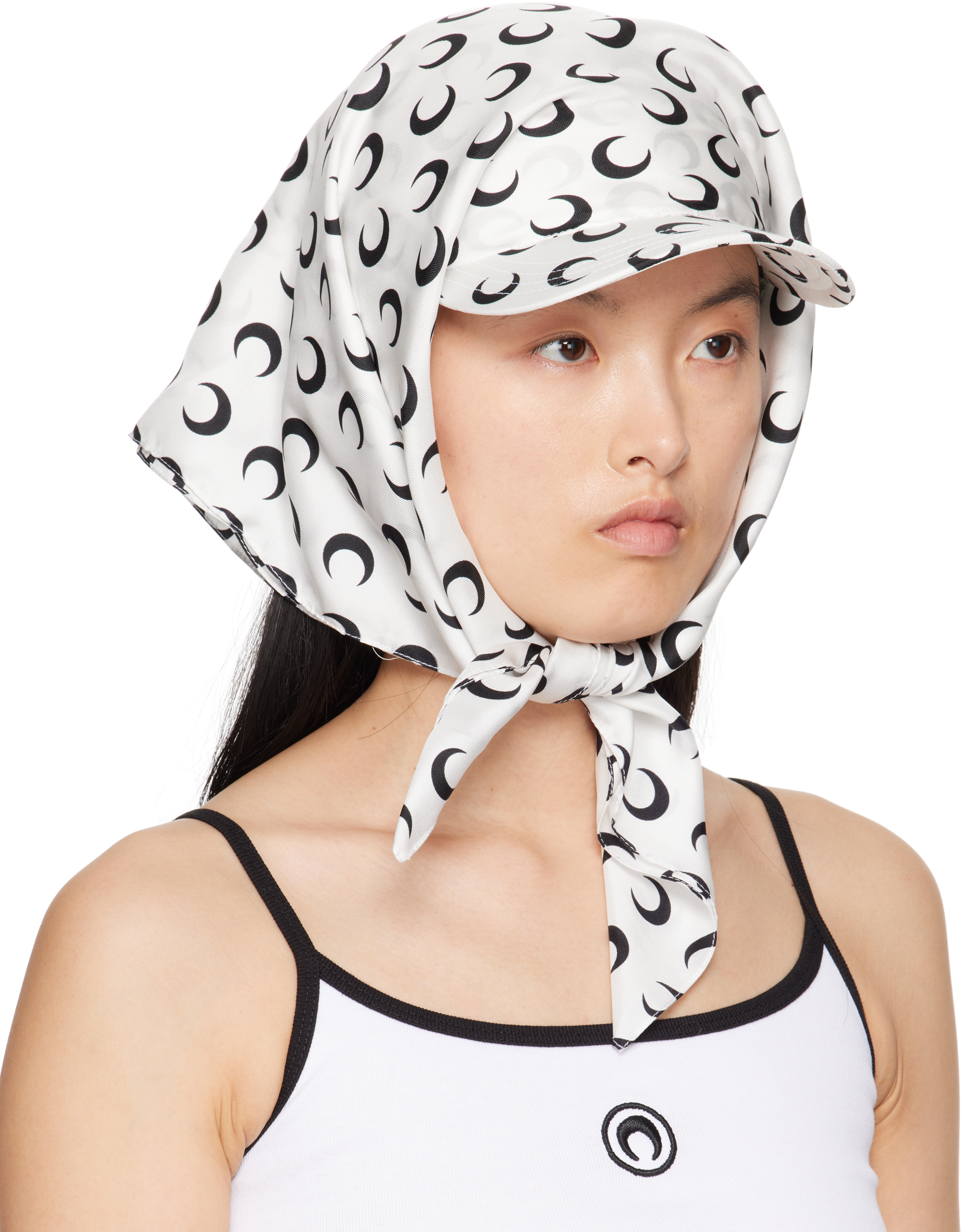 Marine Serre Ssense Exclusive White & Black Regenerated Silk Veiled Cap In Wh00 Optical White
