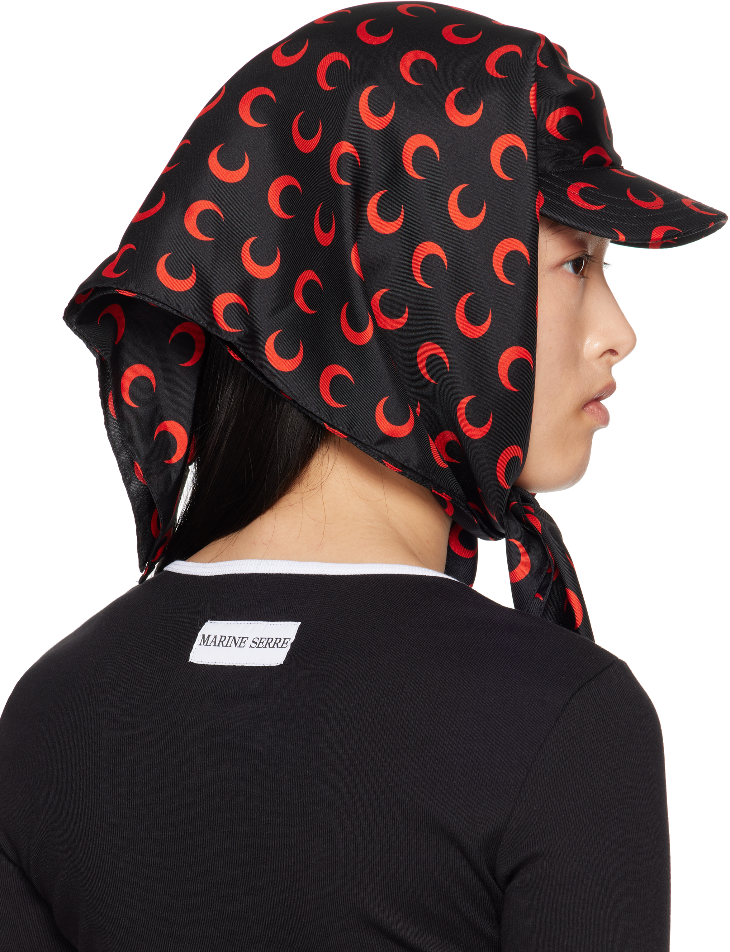 Marine Serre Ssense Exclusive Black & Red Regenerated Silk Veiled Cap In Rd10 Red