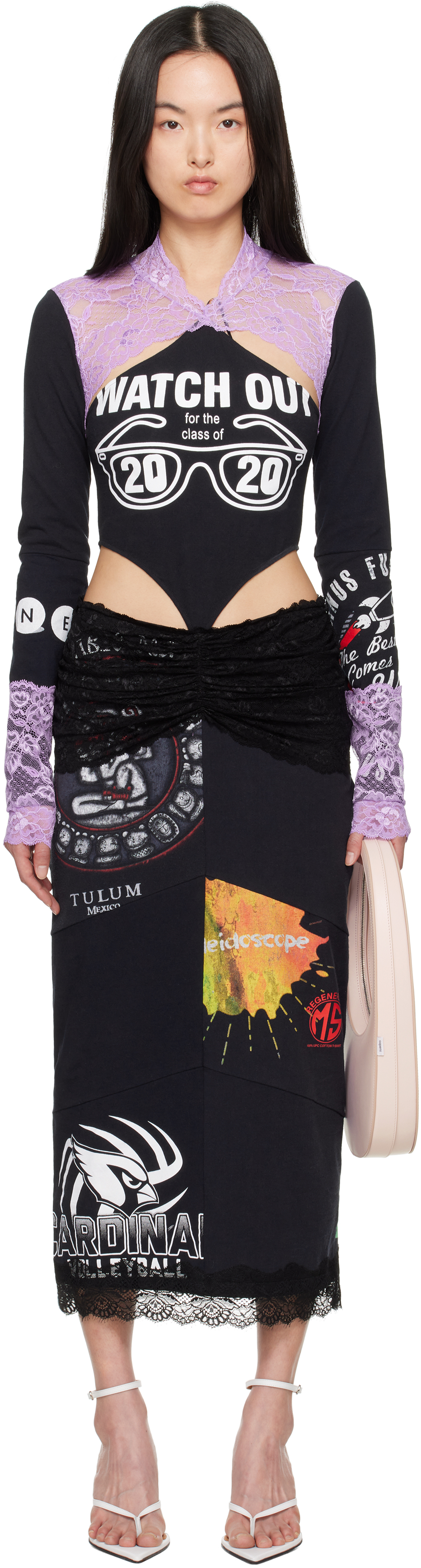 Black & Purple Regenerated T-Shirts & Lace Midi Dress by