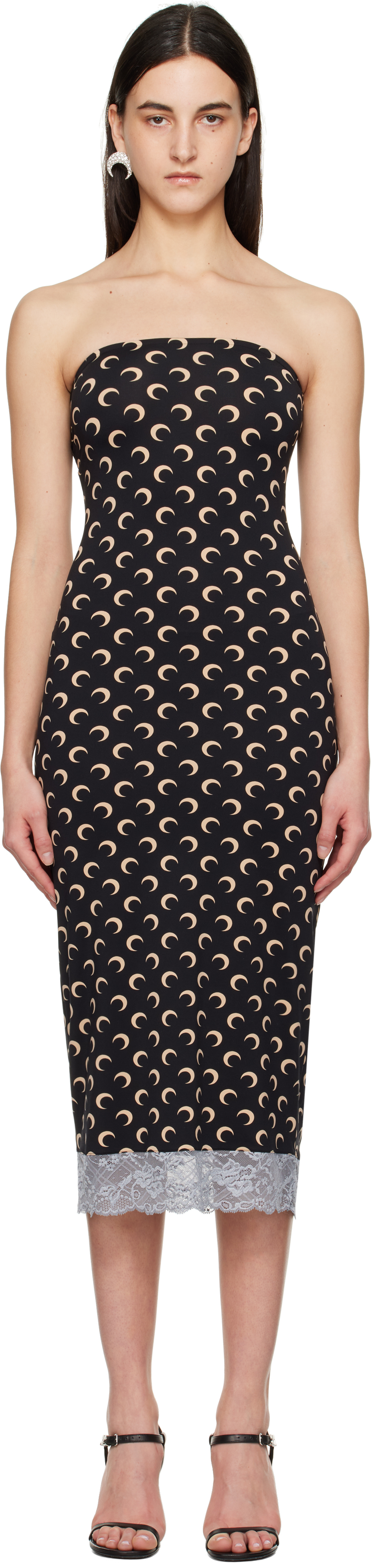 Black Recycled Moon Jersey Bustier Midi Dress