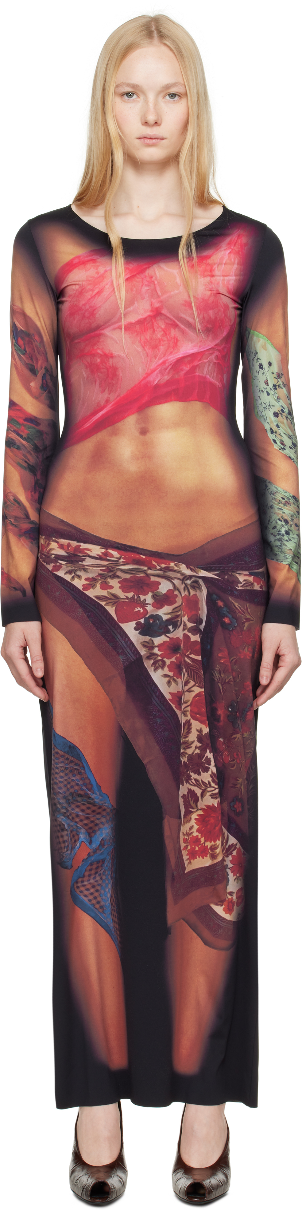 Multicolor Recycled Draped Statue Jersey Maxi Dress