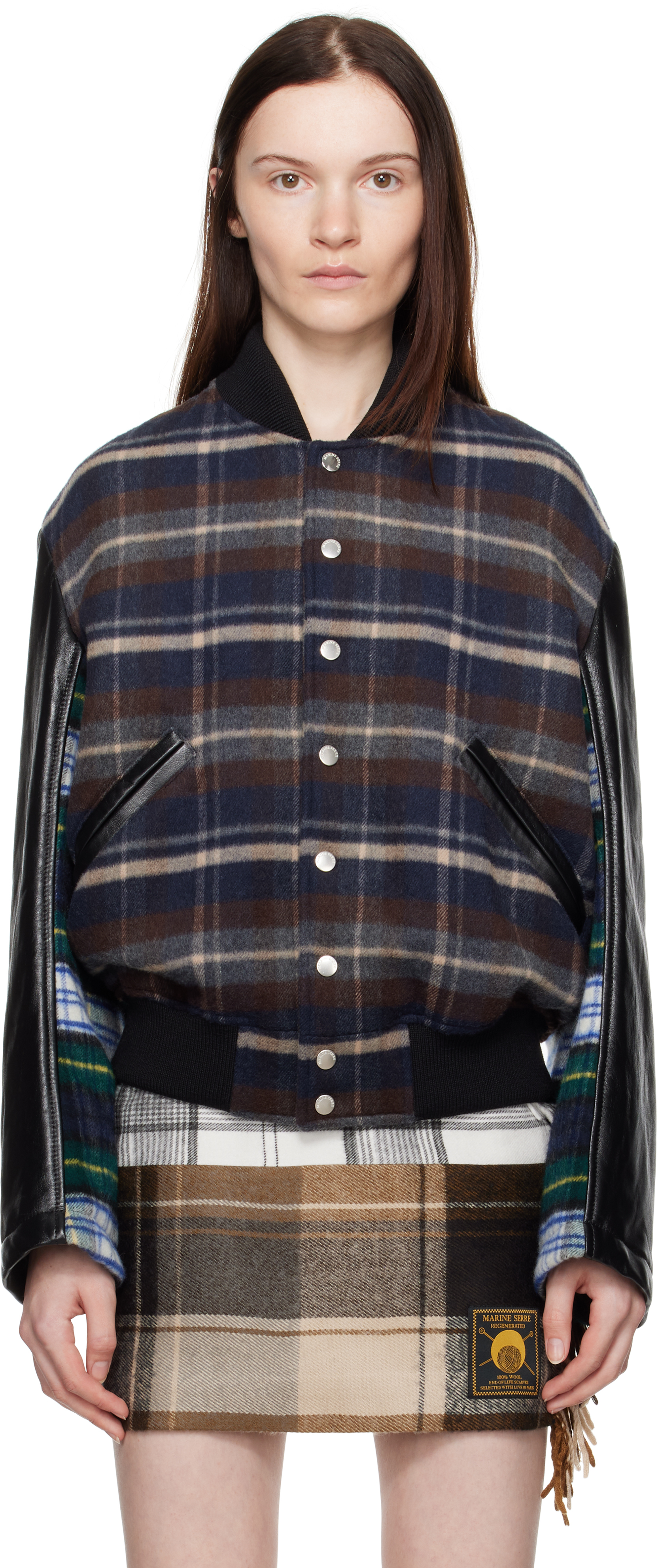 Multicolor Regenerated Tartan Scarves Bomber Jacket