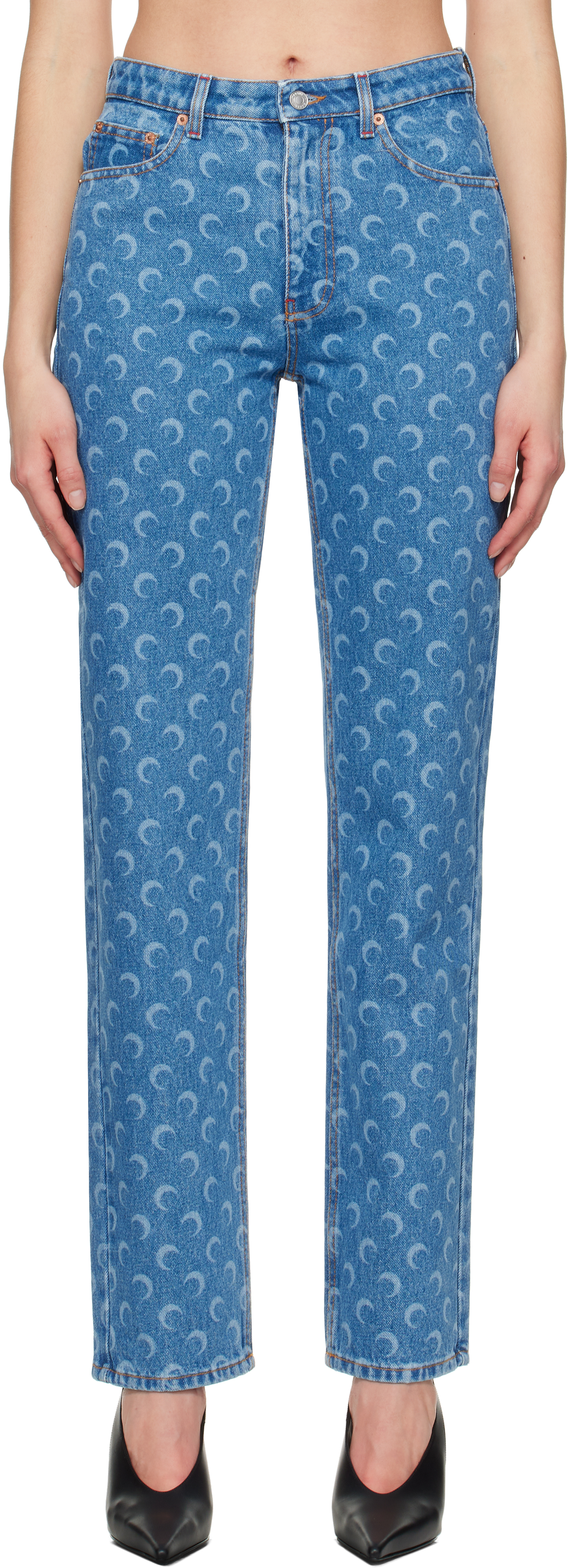 Marine Serre: Blue Moon Laser Loose Jeans | SSENSE