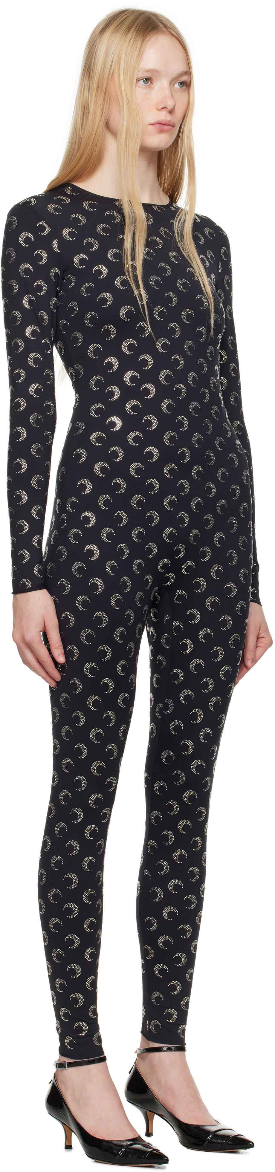 Shop Marine Serre Black Recycled Moon Strass Jersey Catsuit