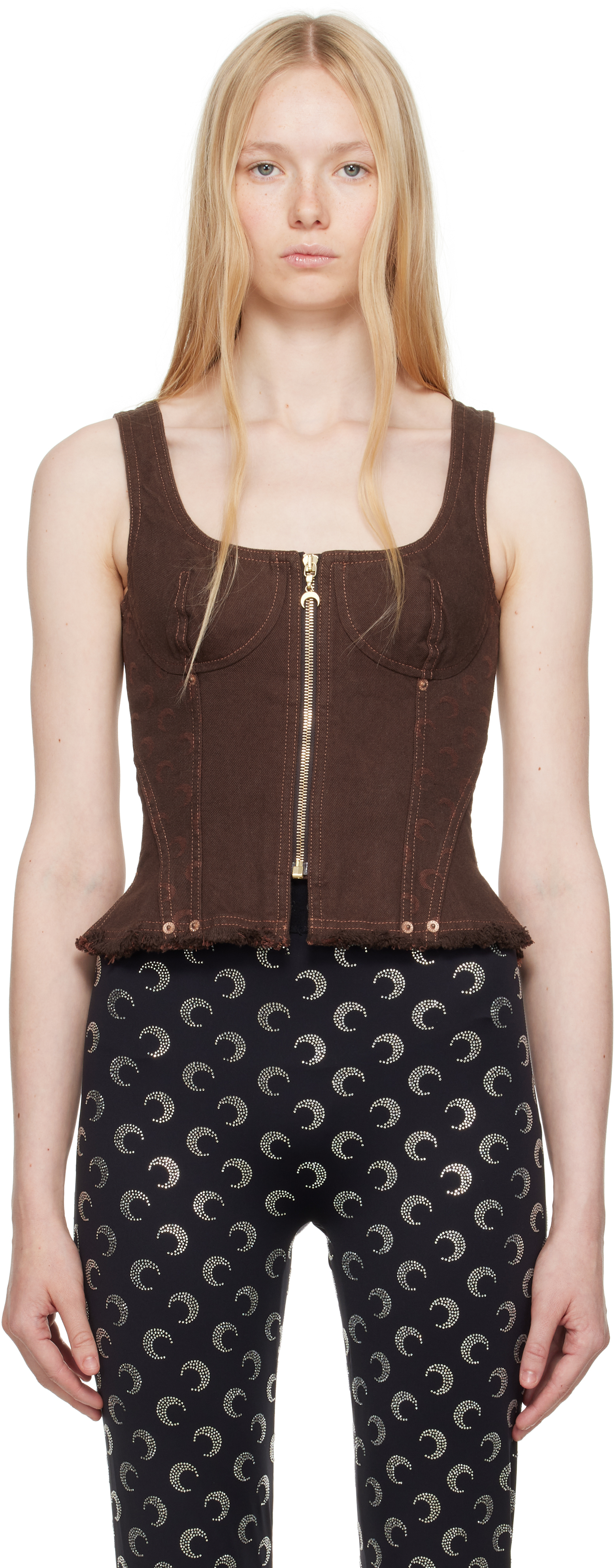 Marine Serre Brown Moon Jacquard Twill Corset Top