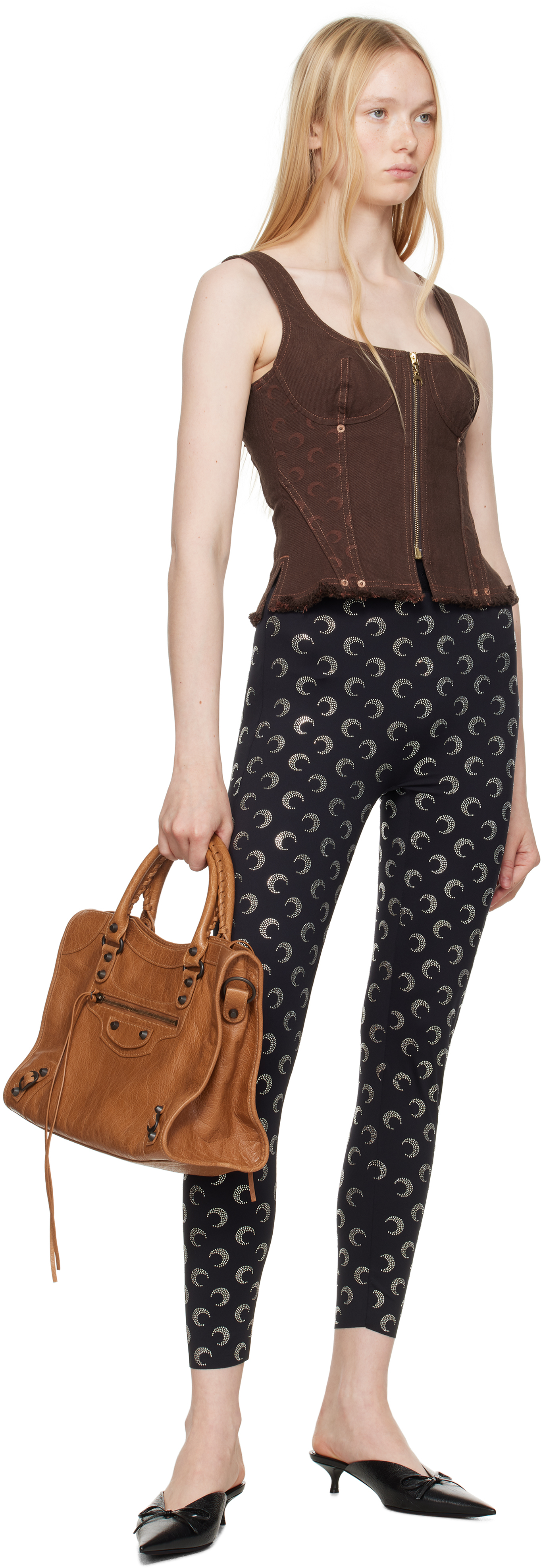 Marine Serre Brown Moon Jacquard Twill Corset Top
