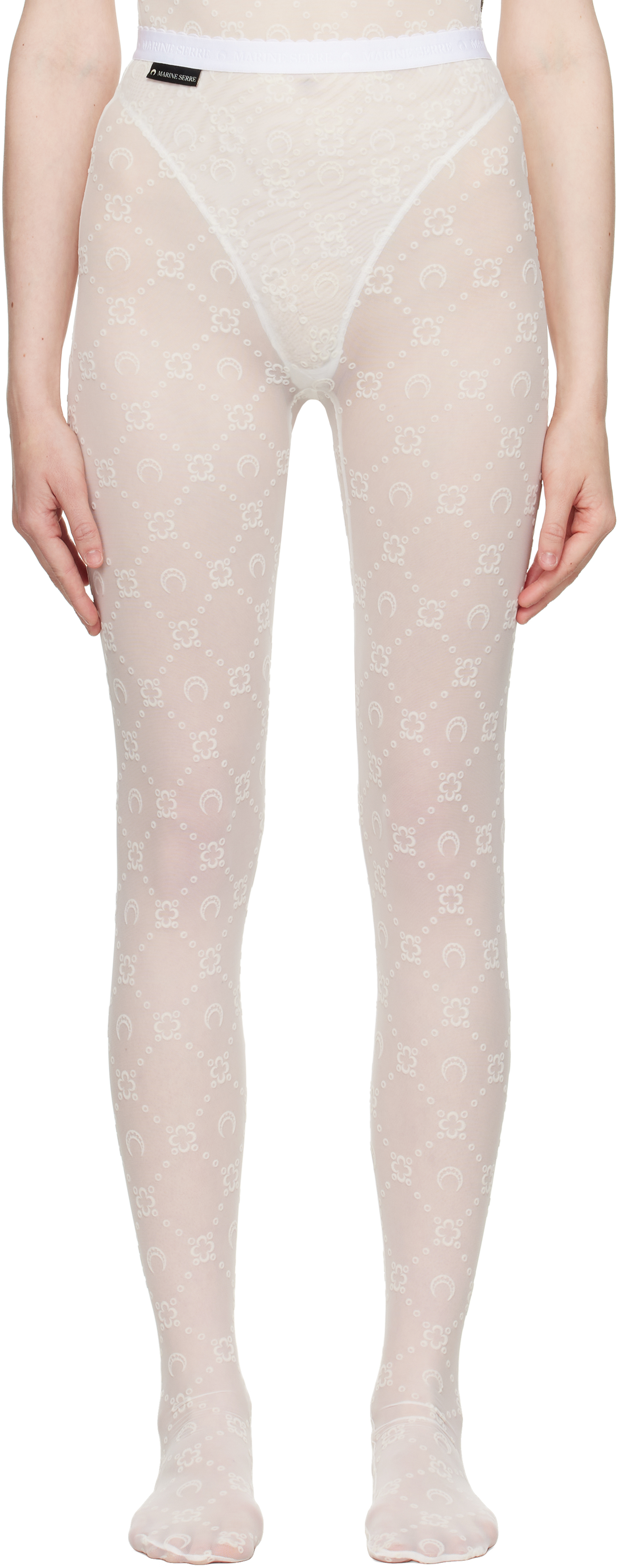 Marine Serre Off-white Recycled Mesh Flock Tights