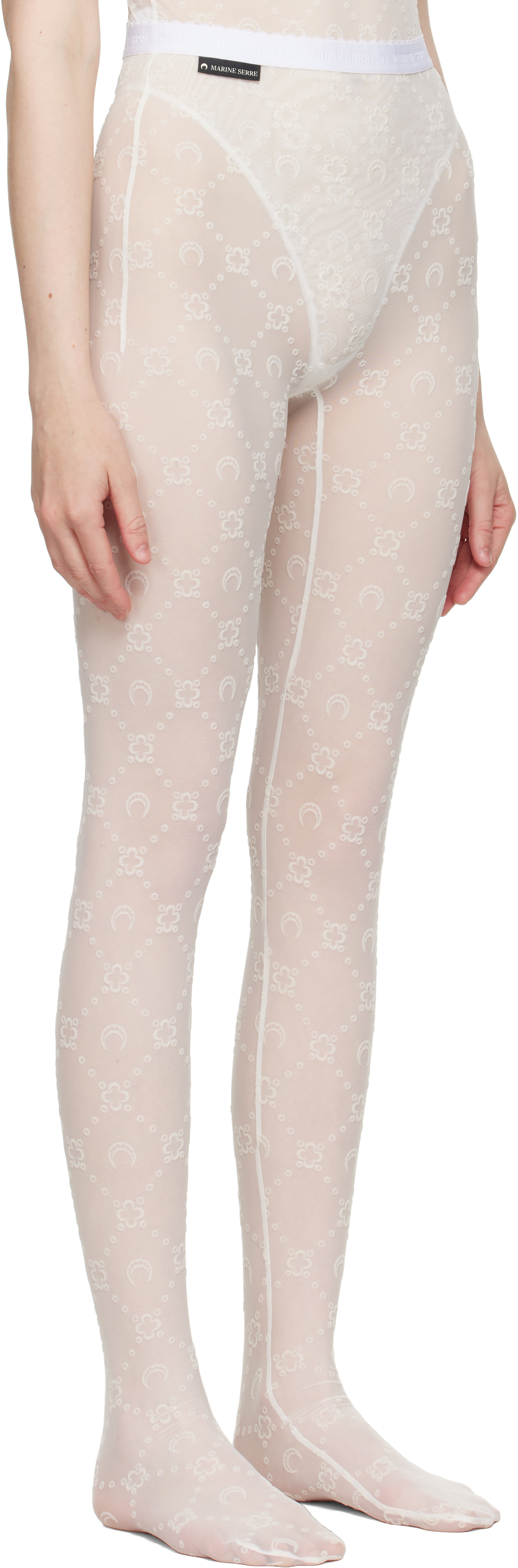 Marine Serre Off-white Recycled Mesh Flock Tights
