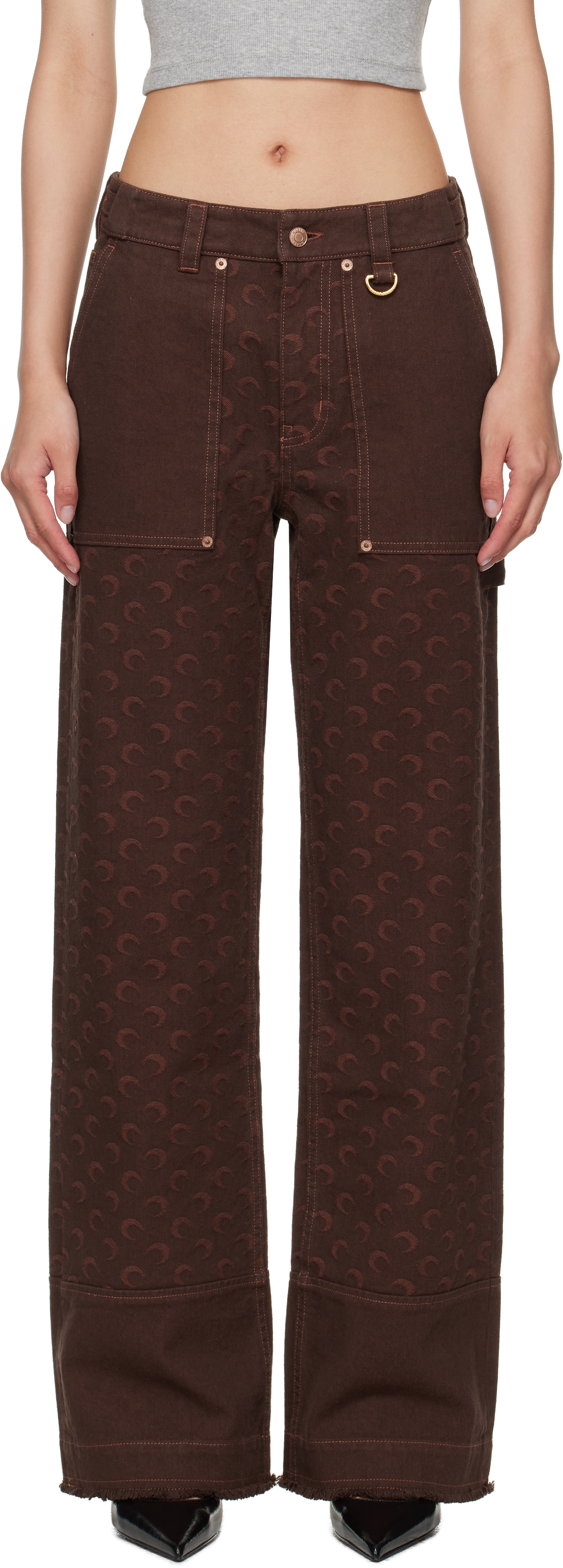 Brown Moon Jacquard Twill Workwear Cargo Pants