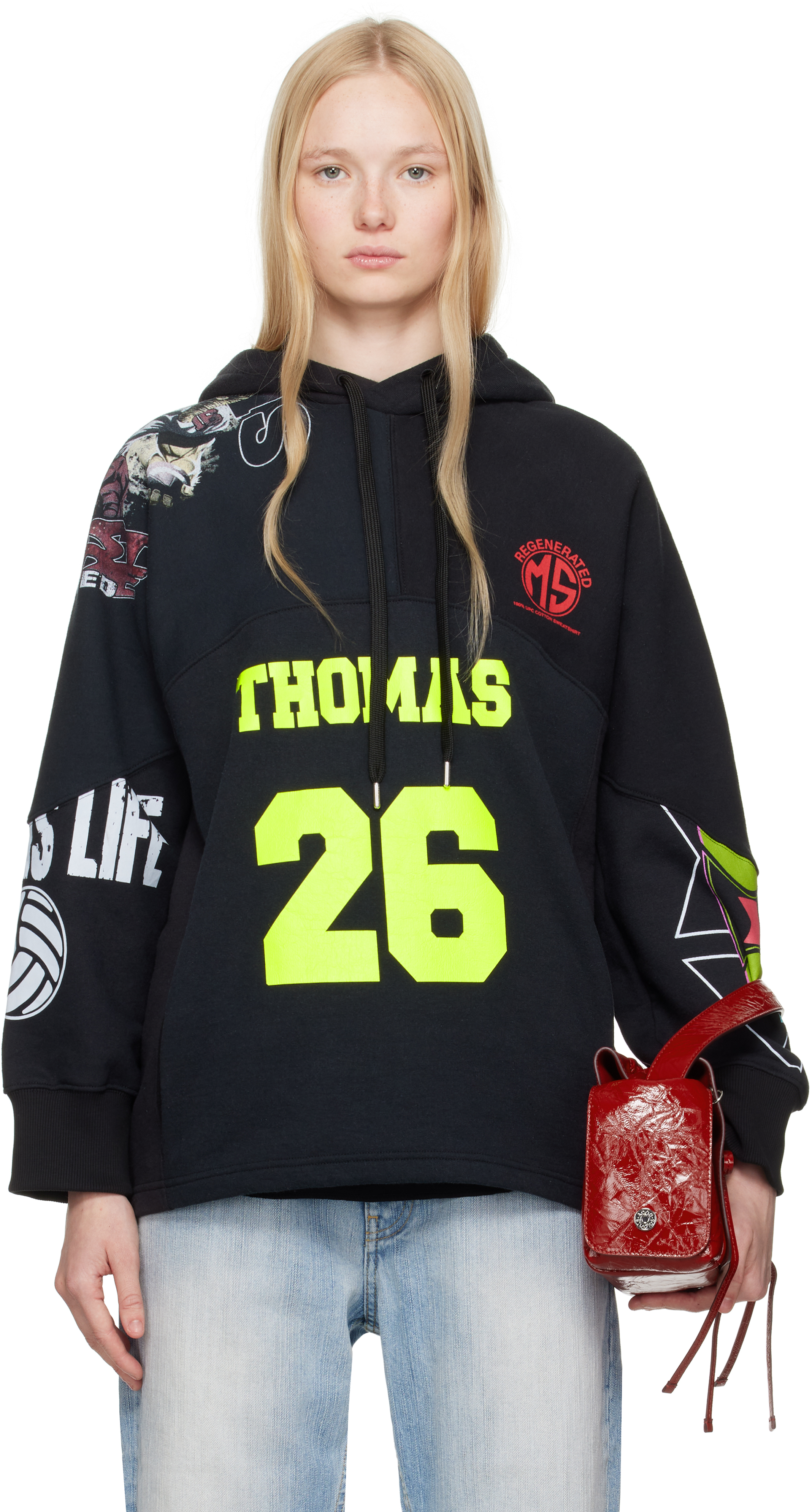 Marine Serre Black Regenerated Graphic Sweatshirts Hoodie