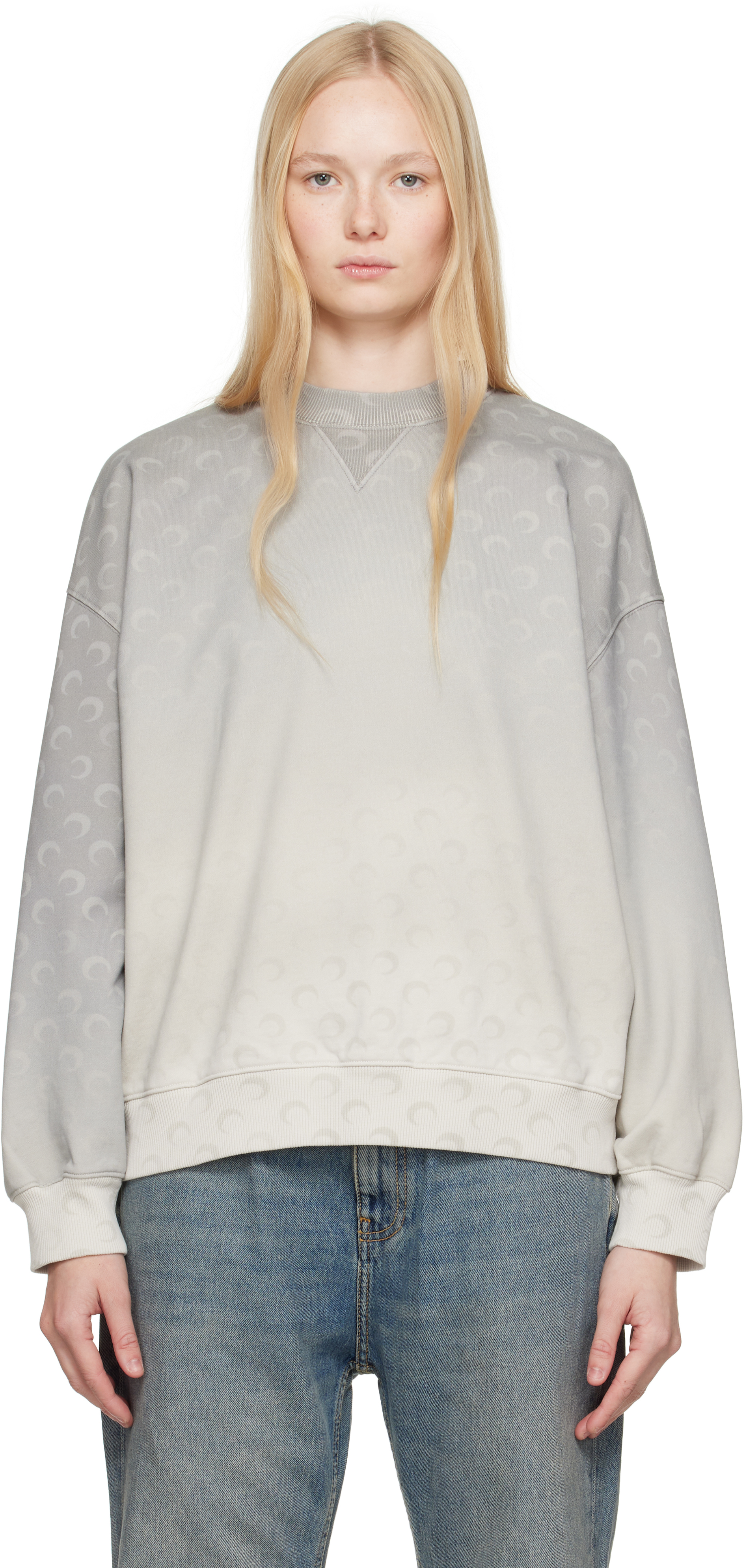 Marine Serre Gray Moon Faded Fleece Oversized Sweatshirt
