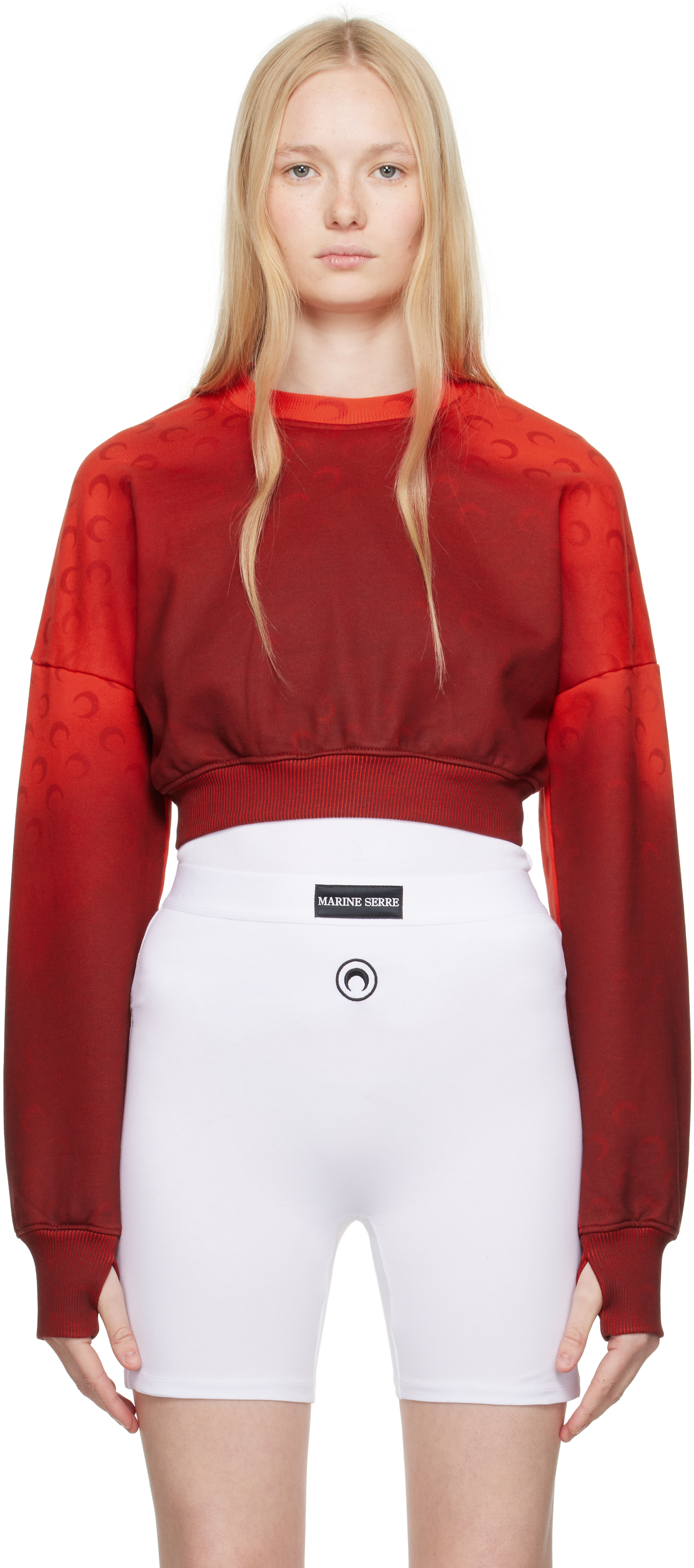 Marine Serre Red Moon Faded Fleece Cropped Sweatshirt