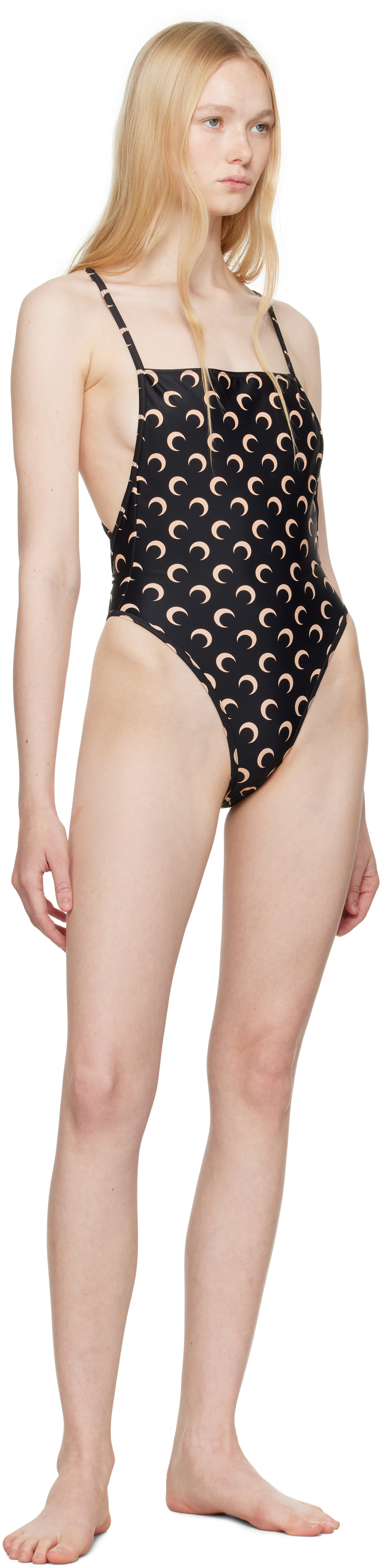 Marine Serre Black & Tan Jersey One Piece Swimsuit