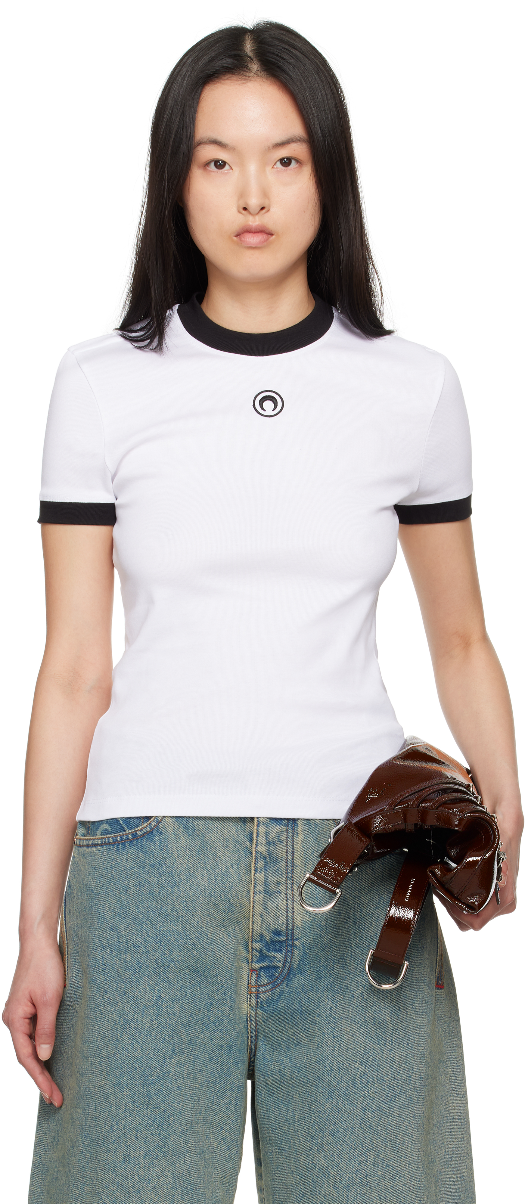 White Moon Logo Jersey Fitted T-Shirt