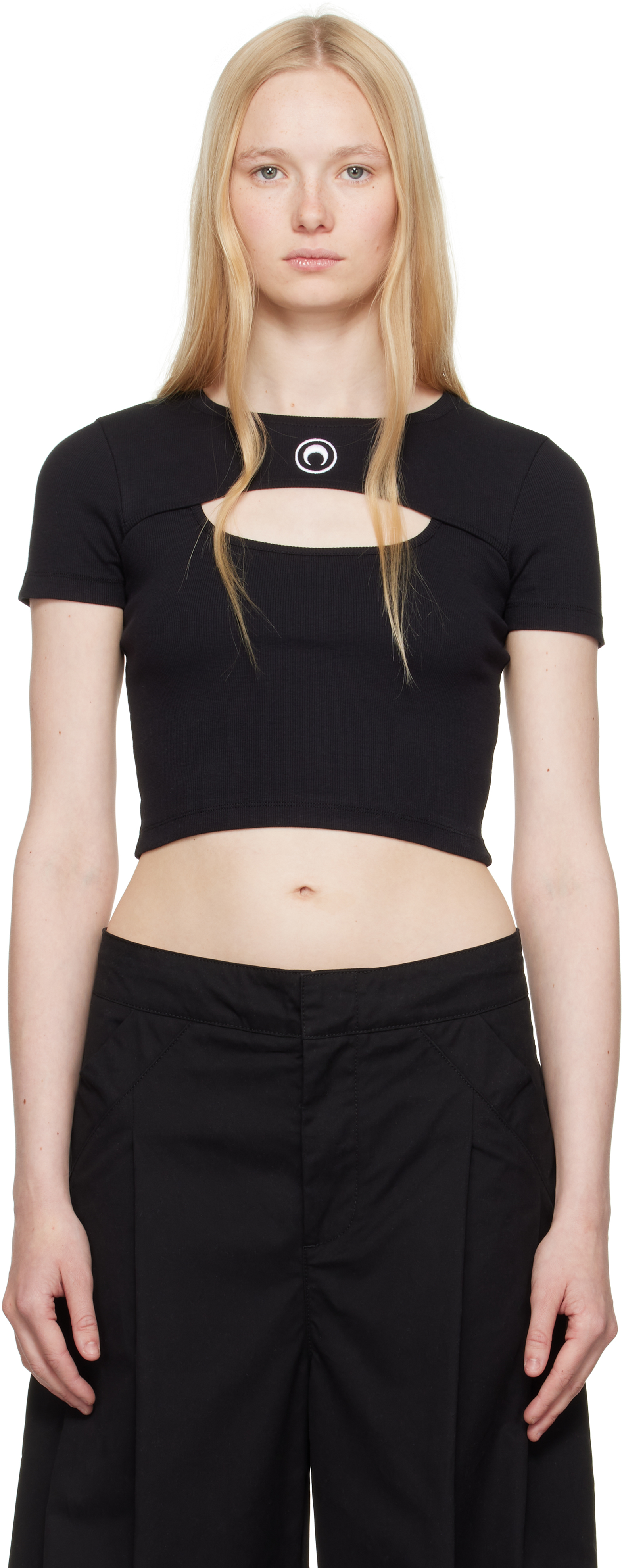 MARINE SERRE ブラック カットアウトTシャツ