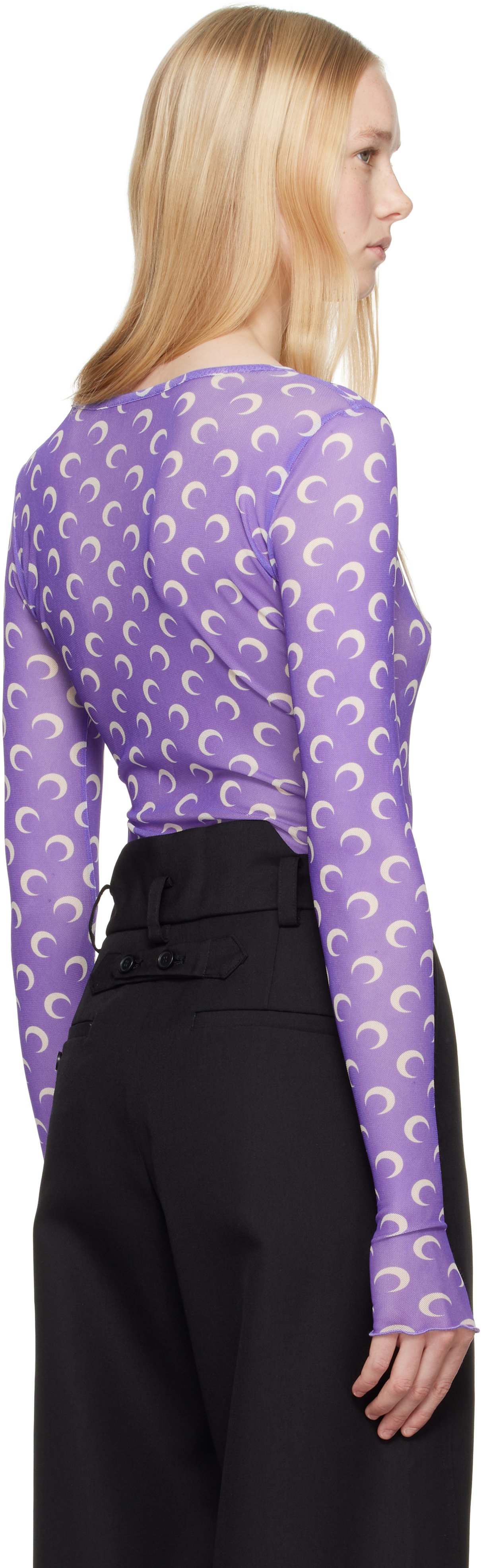 Marine Serre Purple Recycled Moon Mesh Second Skin Cropped T-shirt