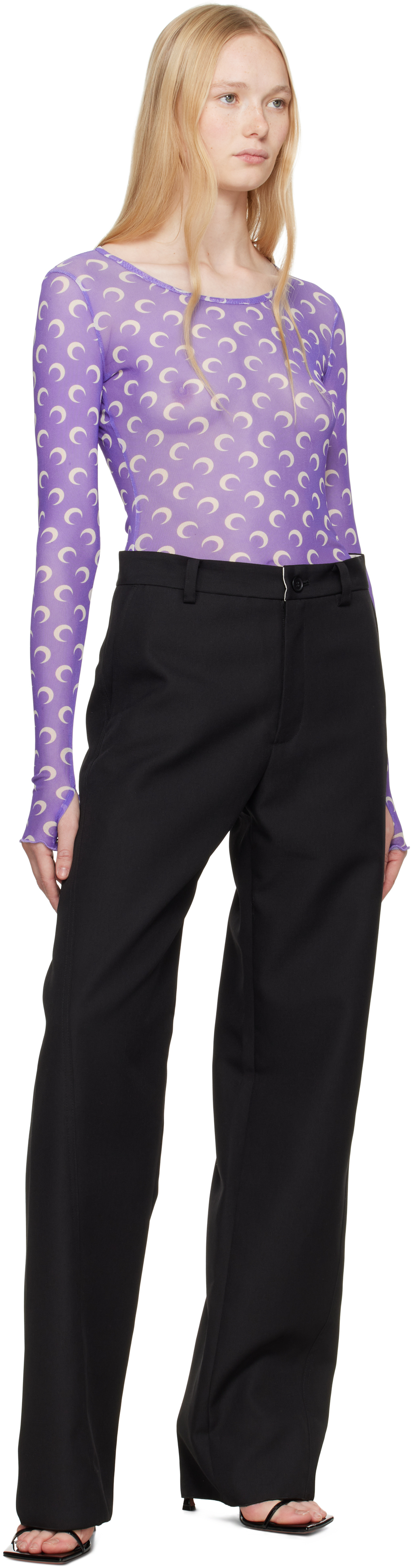 Marine Serre Purple Recycled Moon Mesh Second Skin Cropped T-shirt