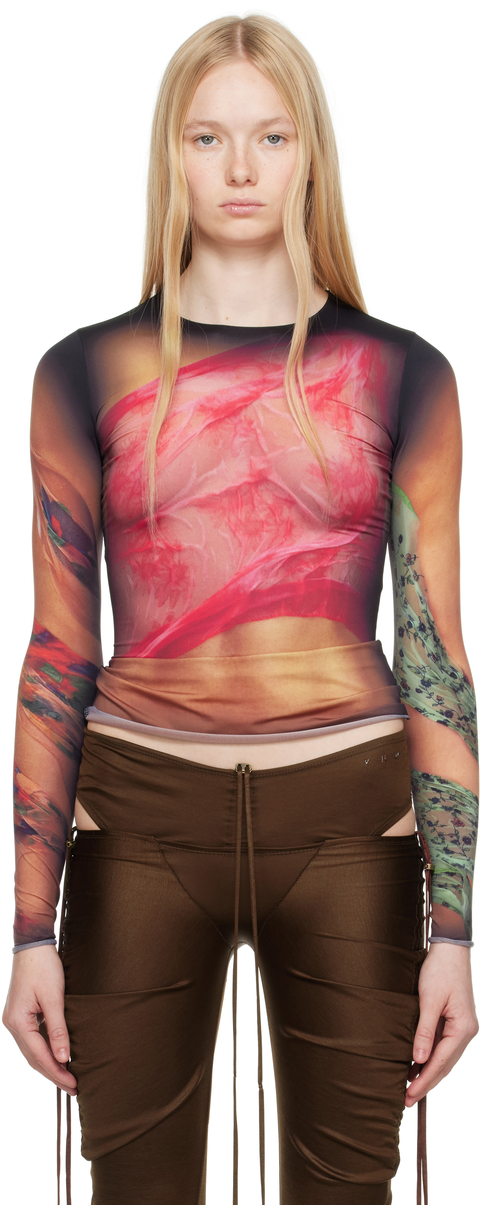 Marine Serre Multicolor Top With Draped Details And All-over Graphic Print In Tech Fabric Woman