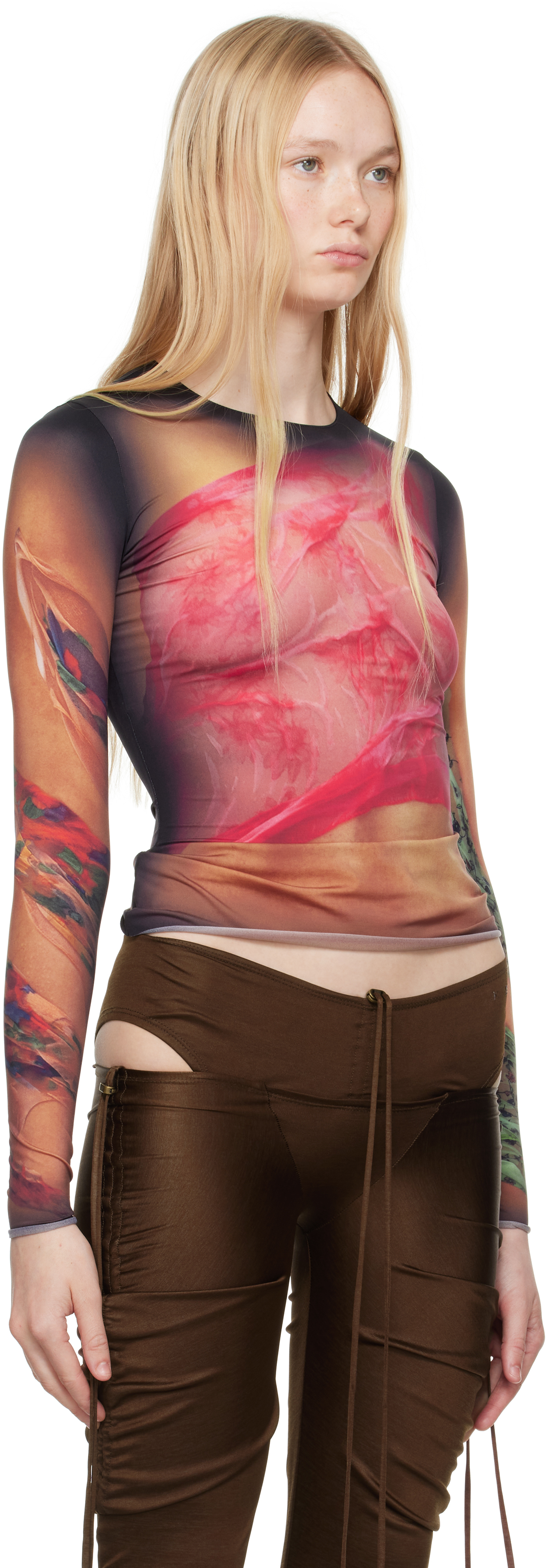 Marine Serre Multicolor Top With Draped Details And All-over Graphic Print In Tech Fabric Woman