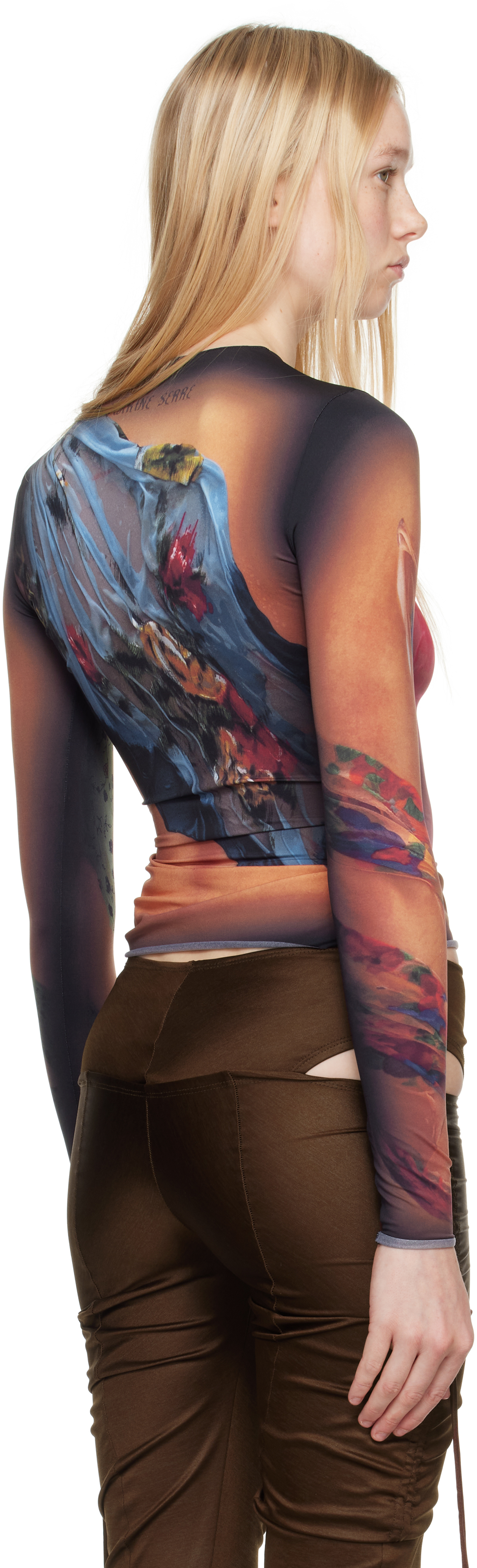 Marine Serre Multicolor Top With Draped Details And All-over Graphic Print In Tech Fabric Woman