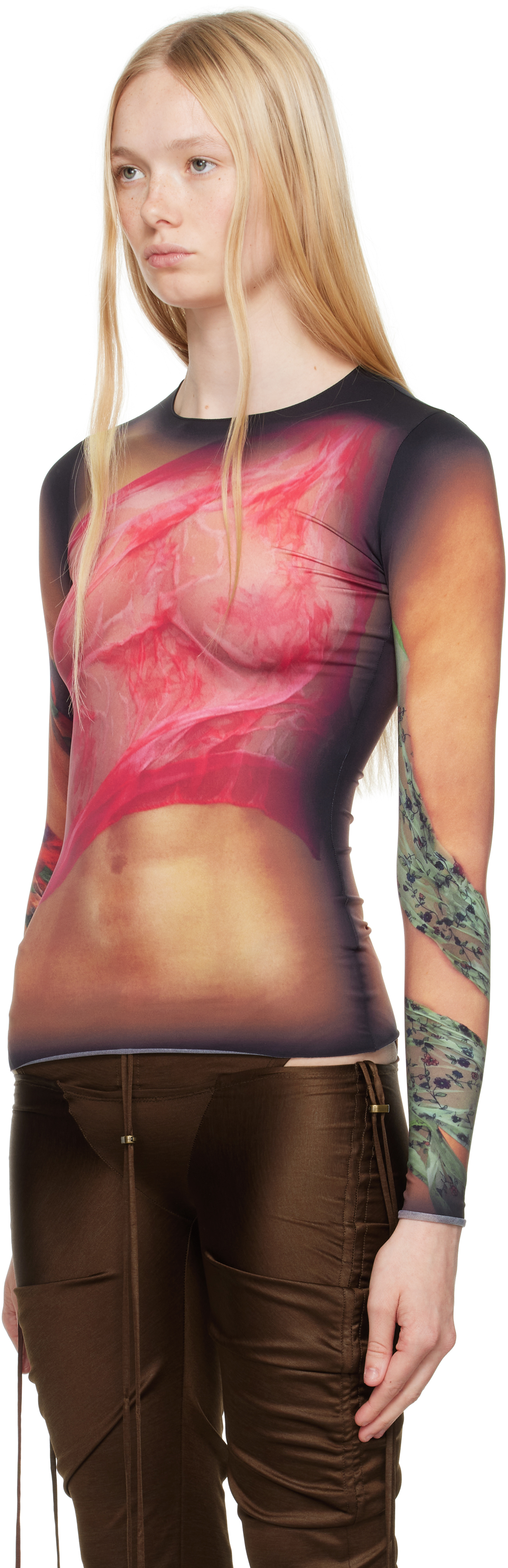 Marine Serre Multicolor Top With Draped Details And All-over Graphic Print In Tech Fabric Woman