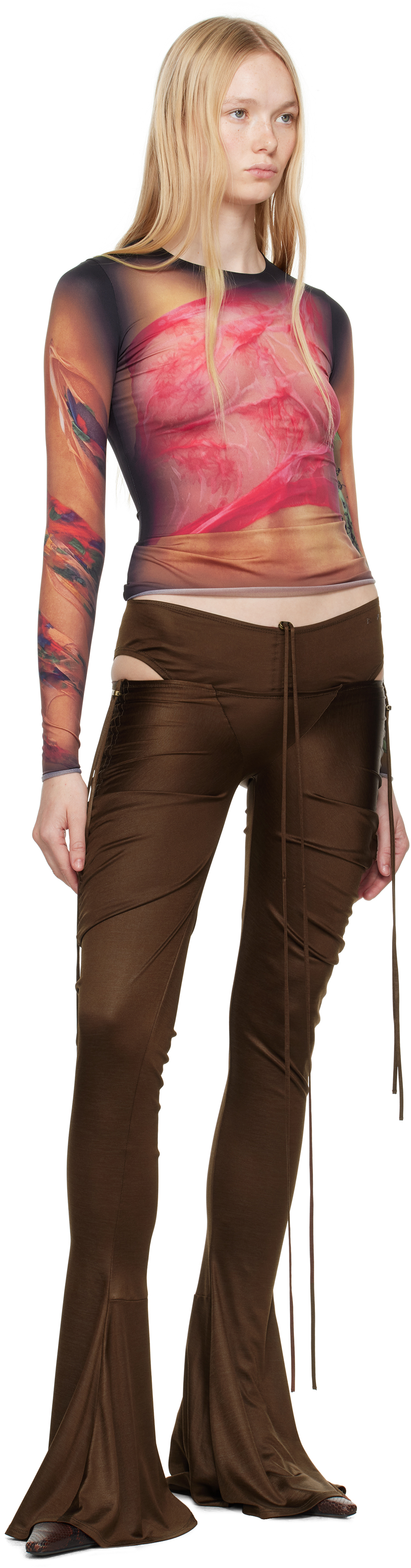 Marine Serre Multicolor Top With Draped Details And All-over Graphic Print In Tech Fabric Woman