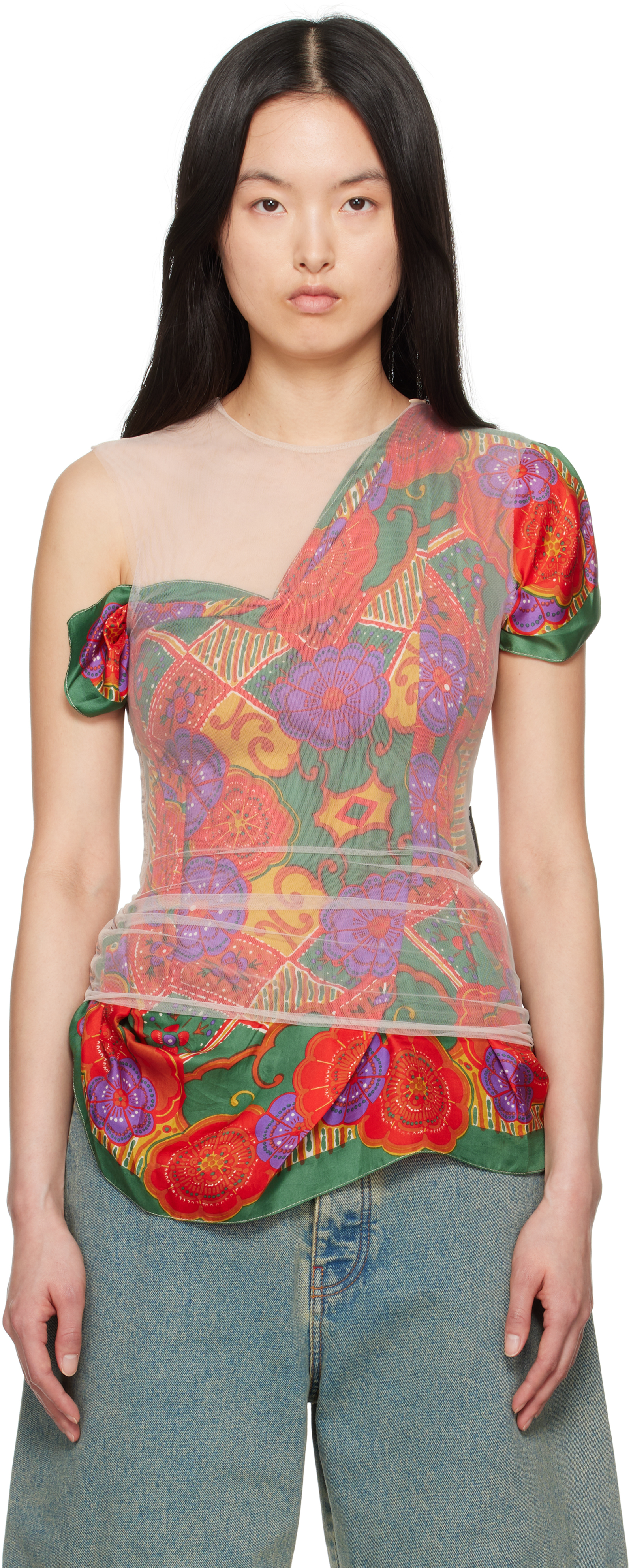 Multicolor Regenerated Silk Scarves Layer Top