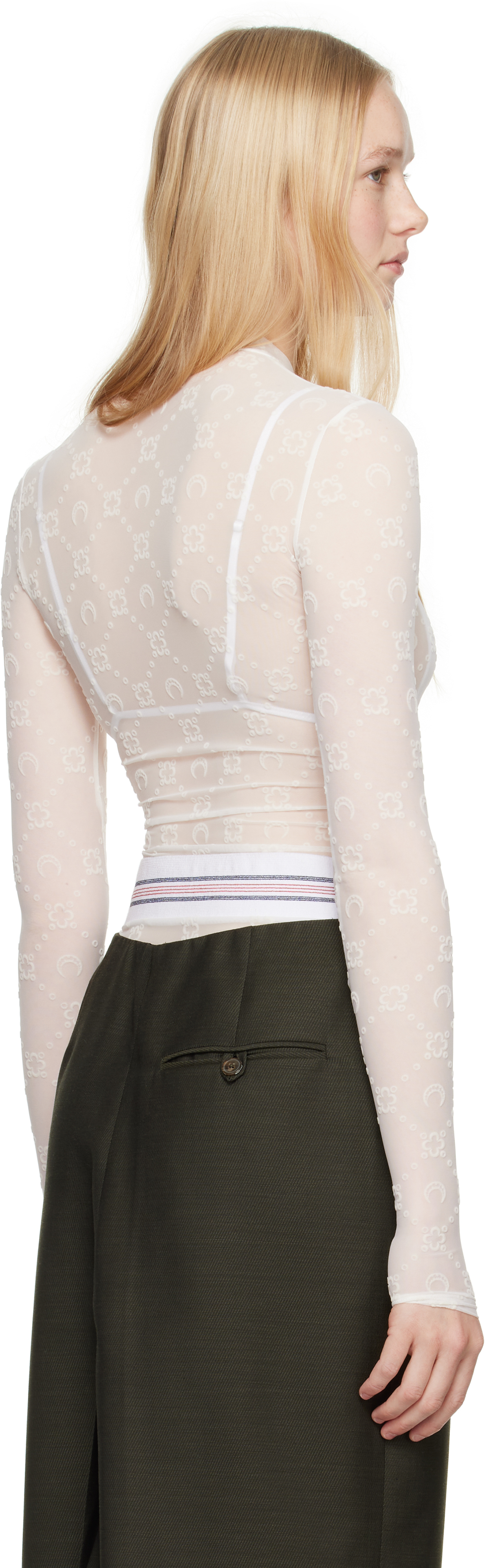 Marine Serre White Moonogram Mesh Flock Second Skin Highneck T-shirt