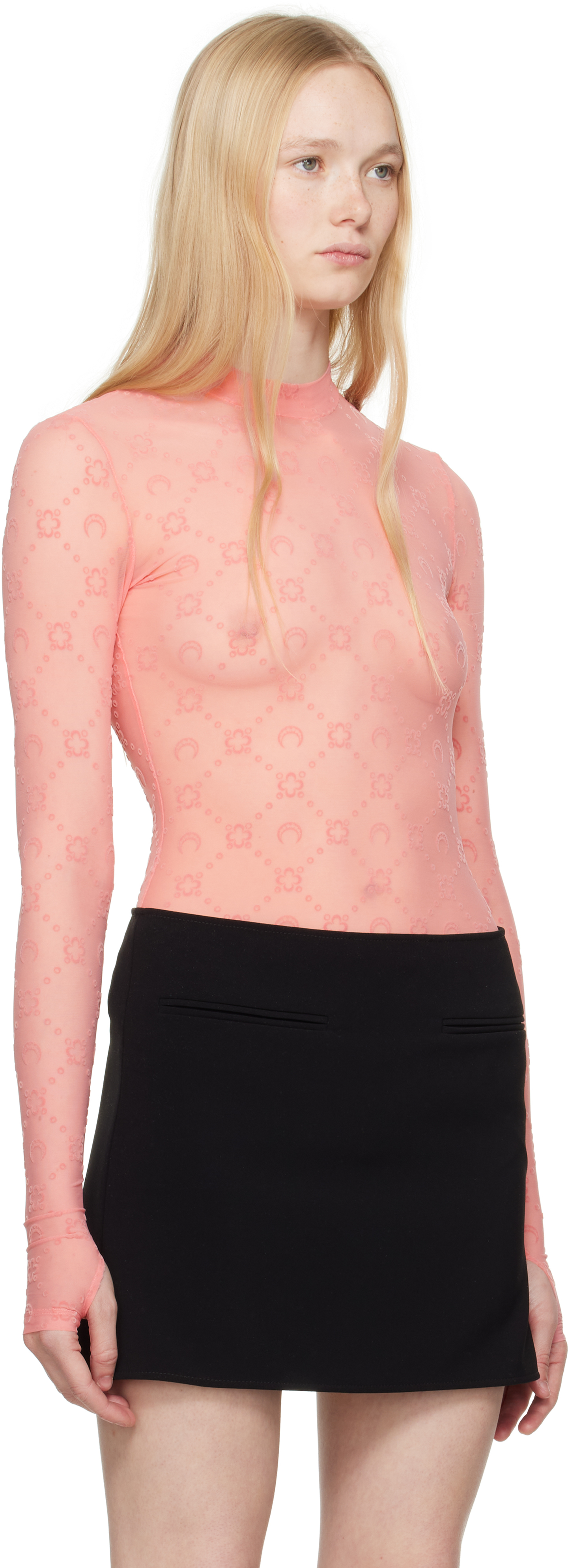 Marine Serre Ssense Exclusive Pink Moonogram Flock Second Skin T-shirt