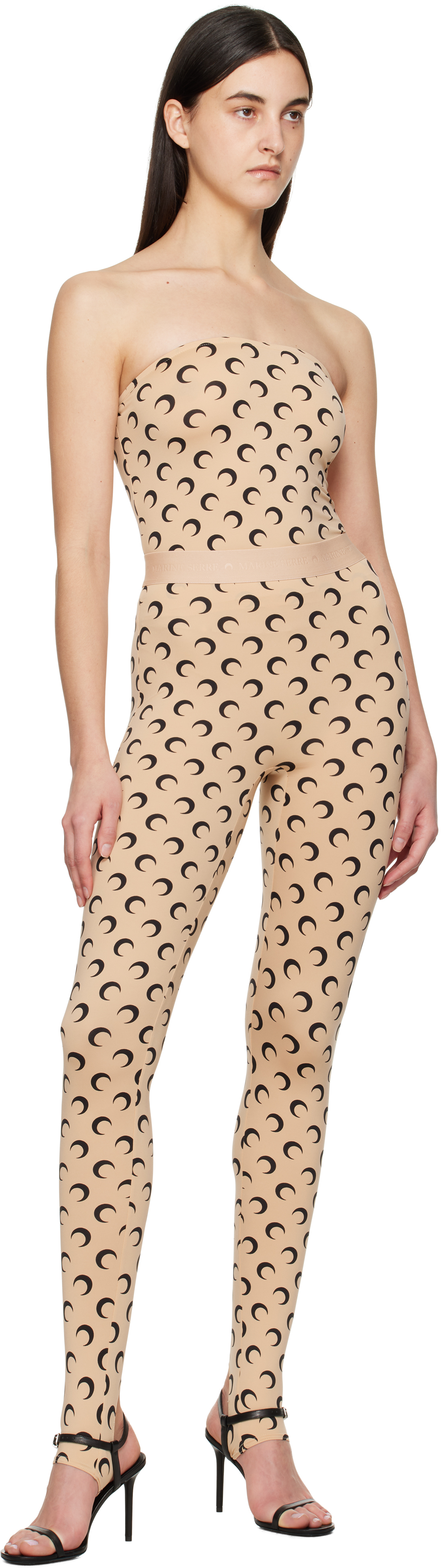 Marine Serre Beige Moon Printed Jersey Second Skin Tube Top In Ta10 Tan
