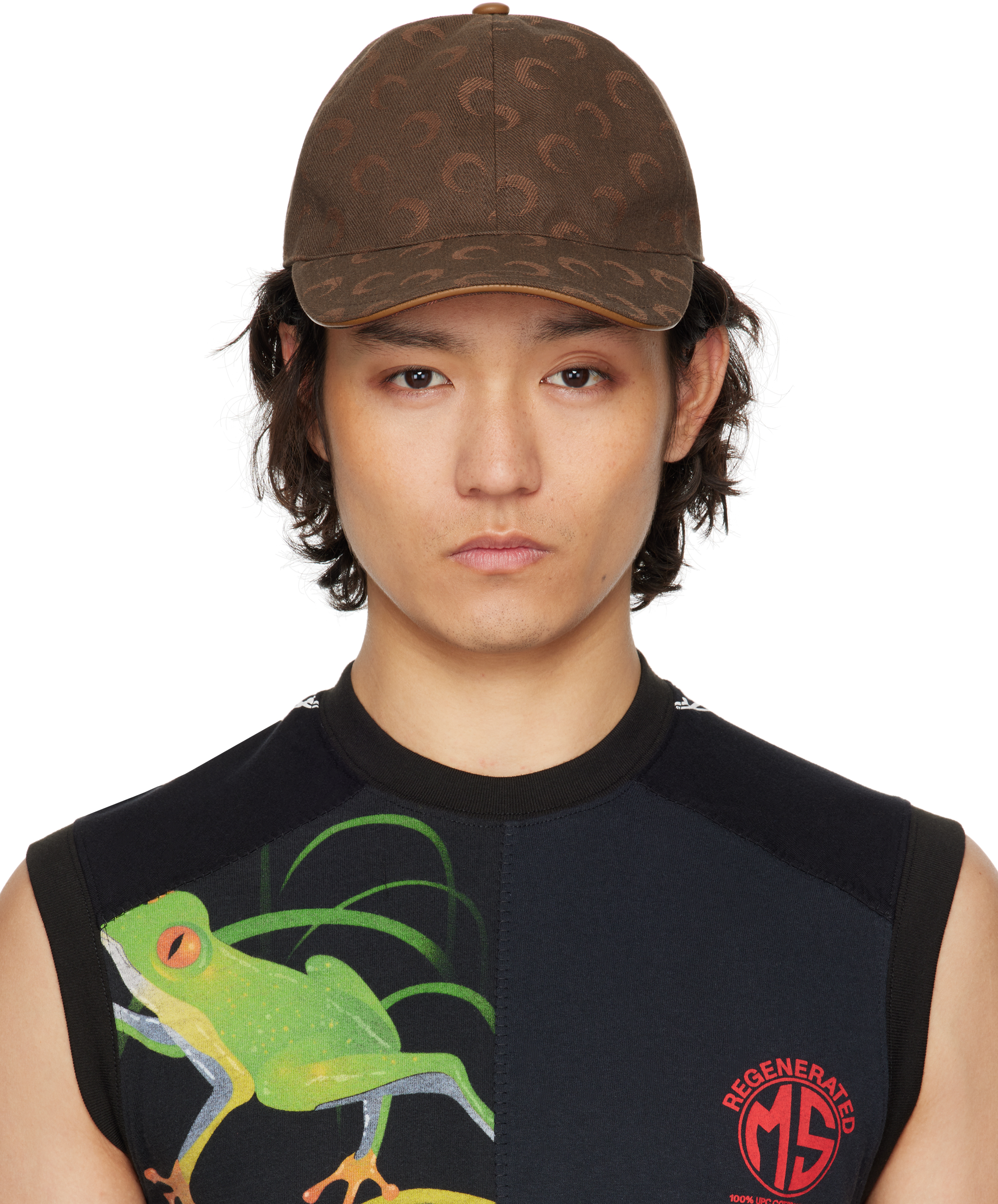 ◆Marine Serre◆ ジャカード ツイル ベースボールキャップ Marine Serreのブラウン Moon ジャカード ツイル ベースボール